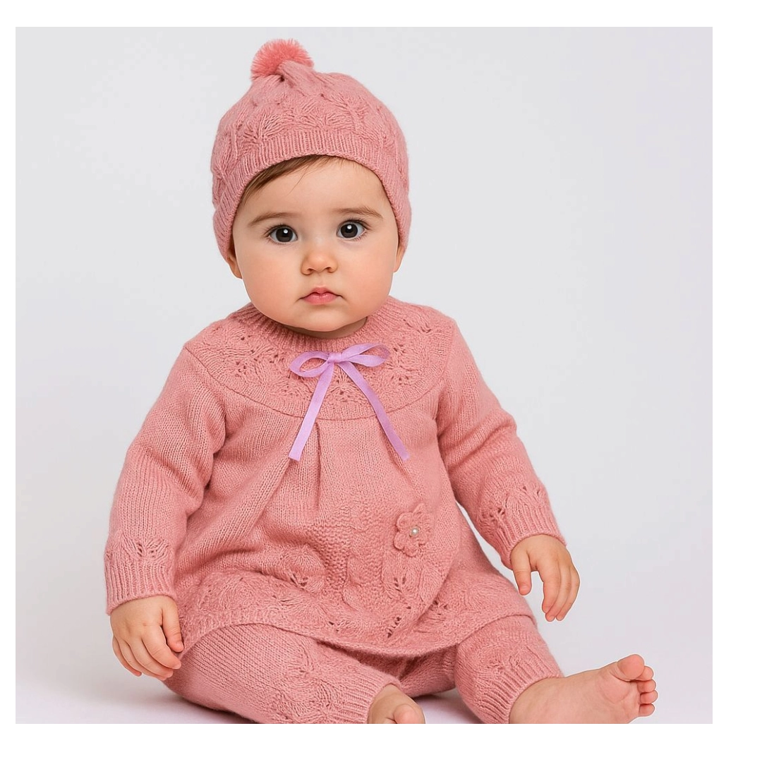 Woolen baby Frock suit with Cap