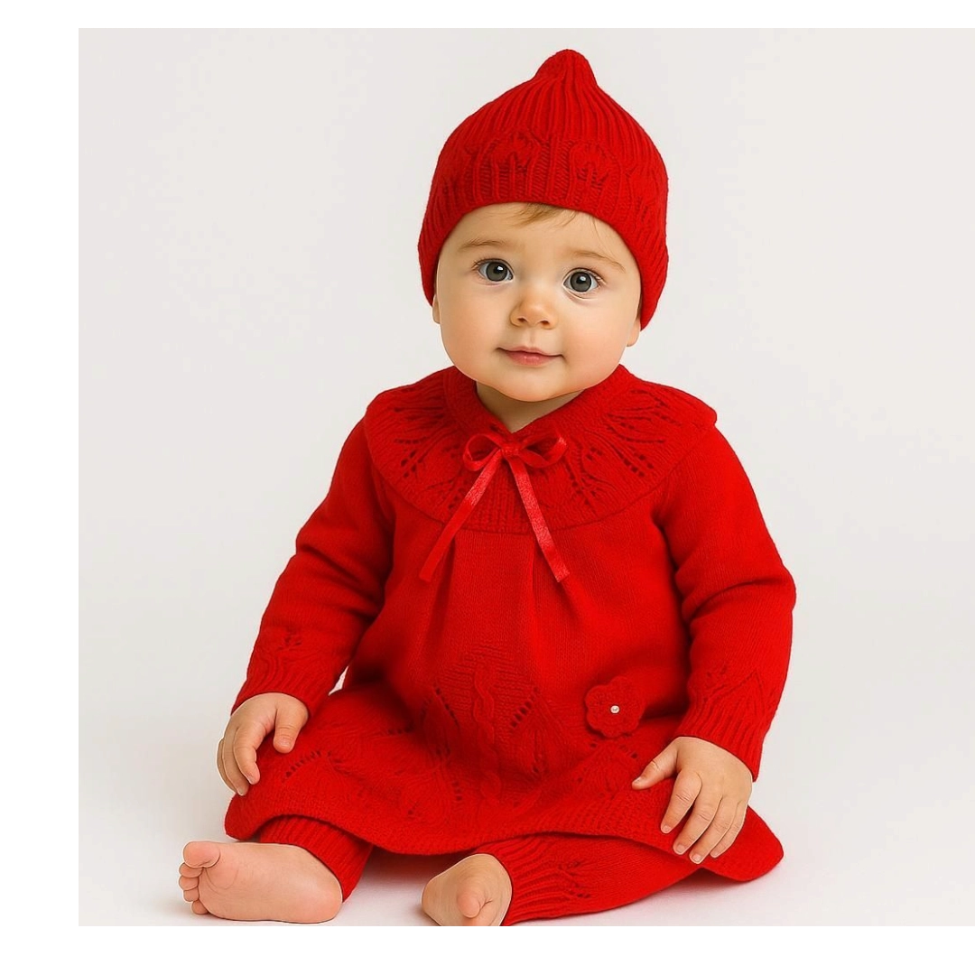 Woolen baby Frock suit with Cap