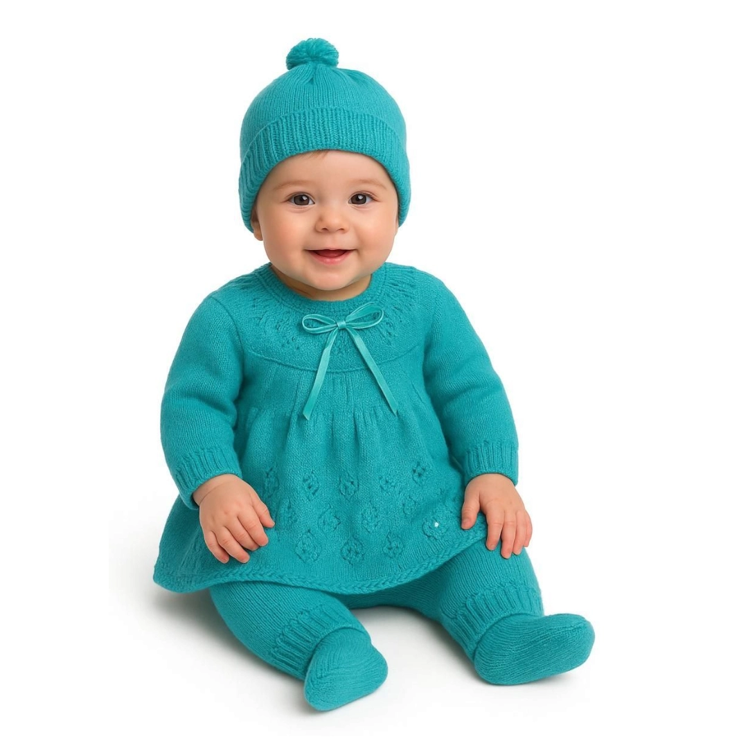 Woolen baby Frock suit with Cap