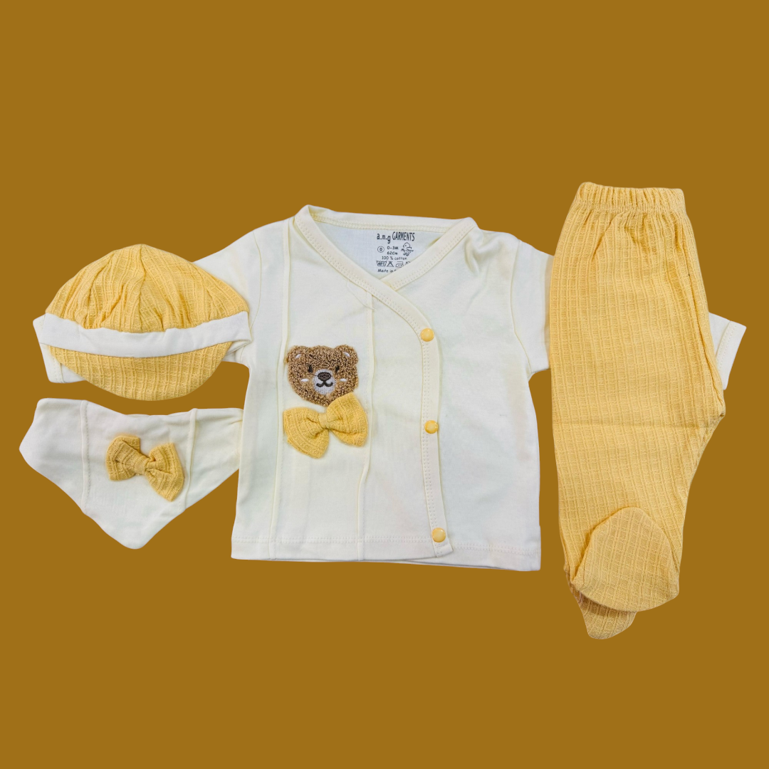 πΆβ¨ Premium Summer Baby Starter Set β 4-Piece Collection! βοΈπ
Give your newborn the perfect summer comfort with our premium 4-piece baby starter set! Designed with soft & breathable fabric, this set is an essential for every babyβs wardrobe.
π Features & Benefits:
β Complete Set β Includes shirt, trouser, bib, and cap for a coordinated look.
β Premium Summer Fabric β Lightweight & breathable for ultimate comfort.
β Super Soft & Gentle β Perfect for newbornβs delicate skin.
β Adorable & Practical β Styl