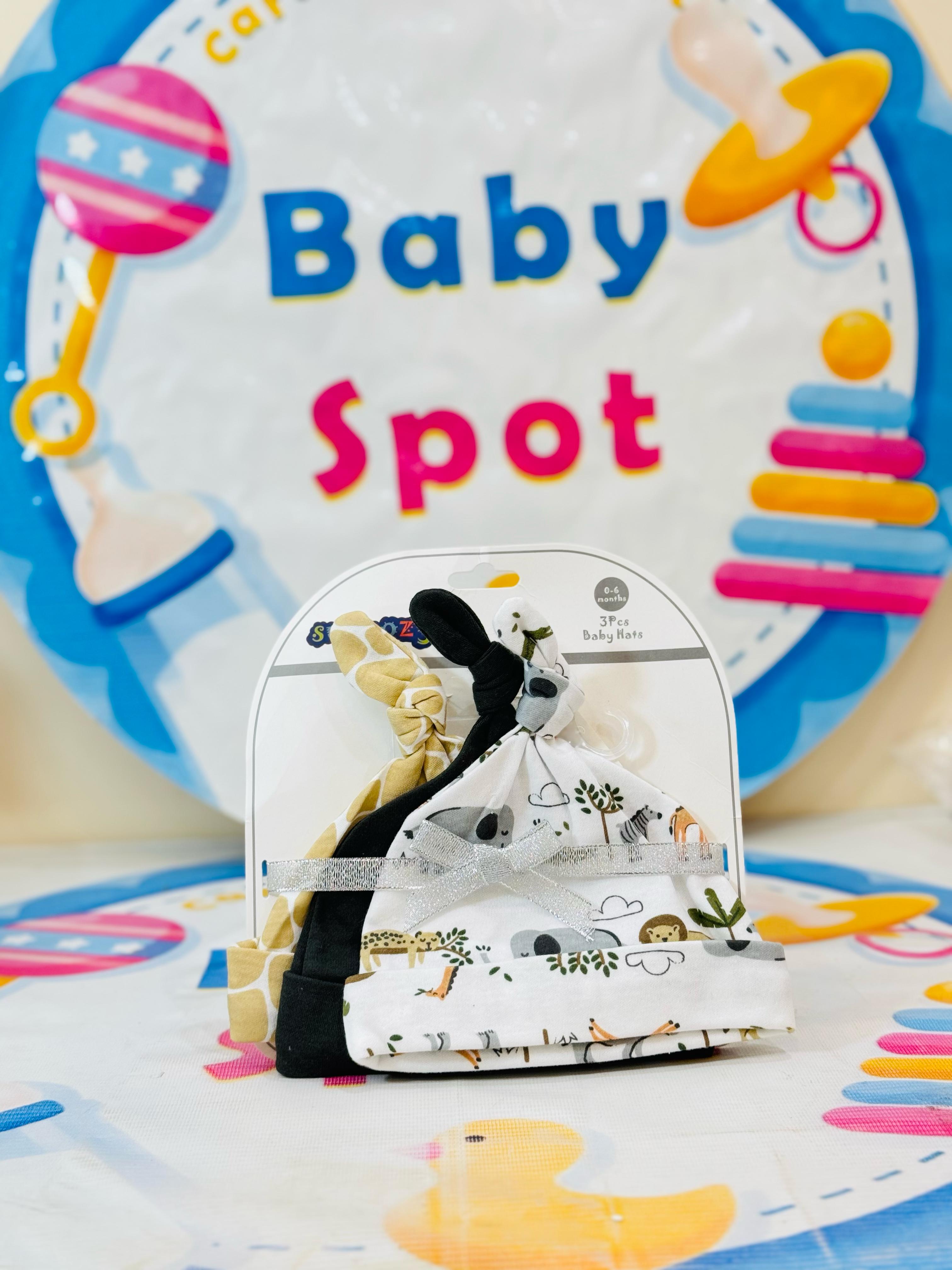 Sunnozy set of 3 knotted caps(0-6 months)