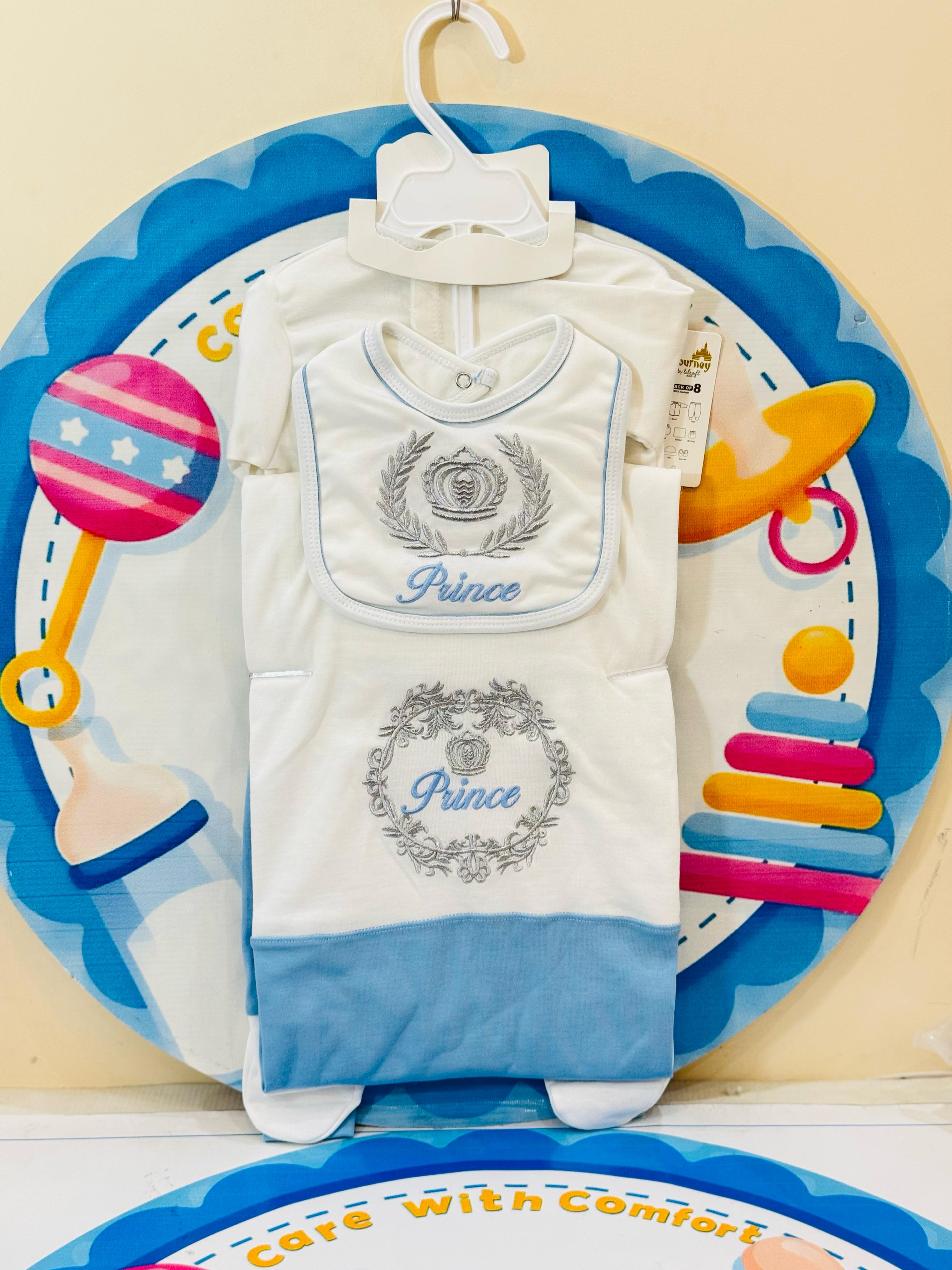 Premium 8-Pcs Starter Set for Little Prince ā Newborn Must-Have!
Introducing our luxurious 8-piece baby boy starter set, thoughtfully curated to welcome your newborn with love and comfort.
⢠Includes: Pajama, Shirt, Wrapping Sheet, Bib, Cap, Mittens, Booties & a Matching Hanger
⢠Size: 0-3 Months
⢠Material: Super Soft & Breathable Fabric ā Gentle on delicate baby skin
⢠Colors: Available in 5 Beautiful Shades
⢠Perfect For: Baby showers, gifting, hospital bag, and daily newborn wear
This adorable baby bo
