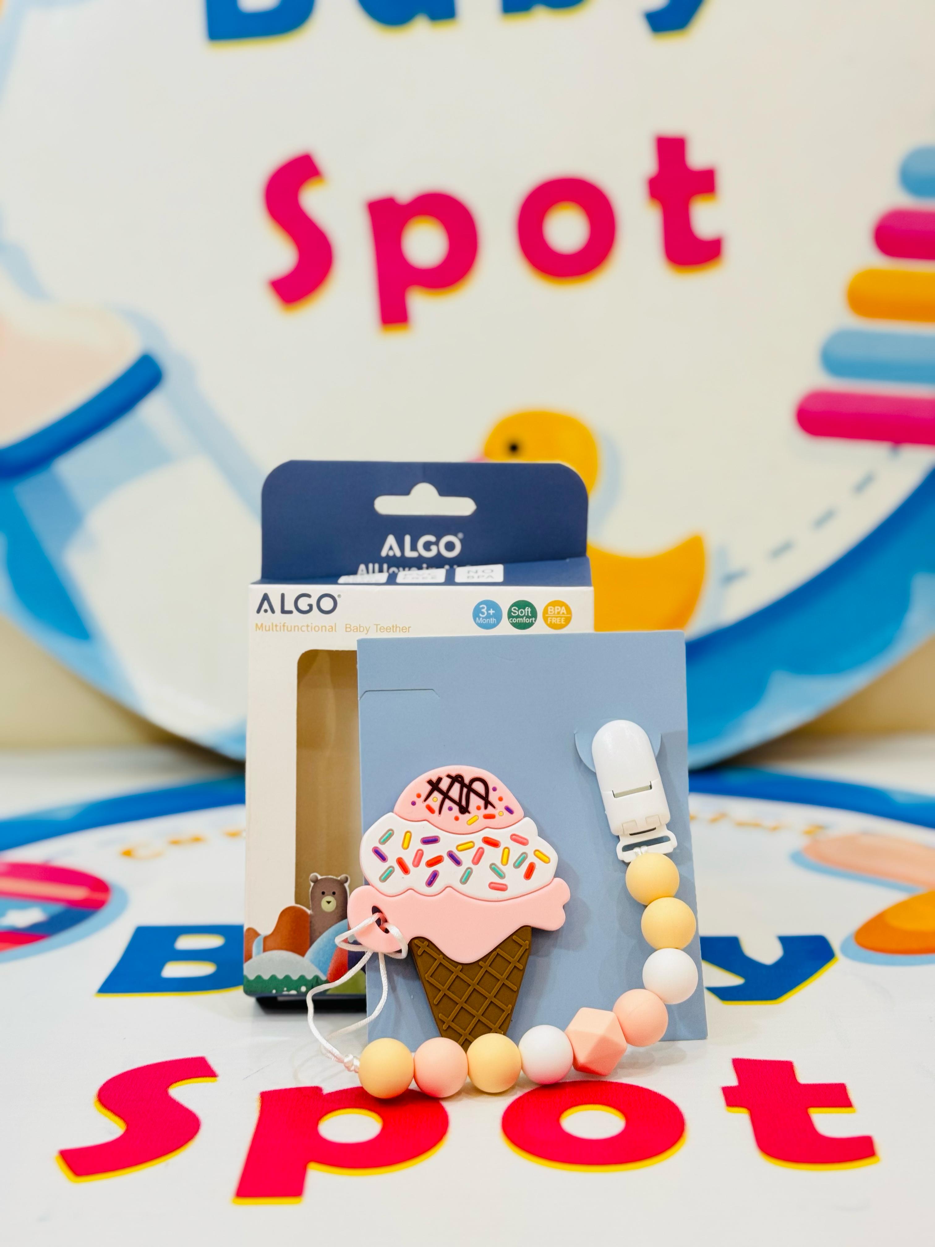 Silicone Baby Teether with Clip Chain β Ice Cream Edition