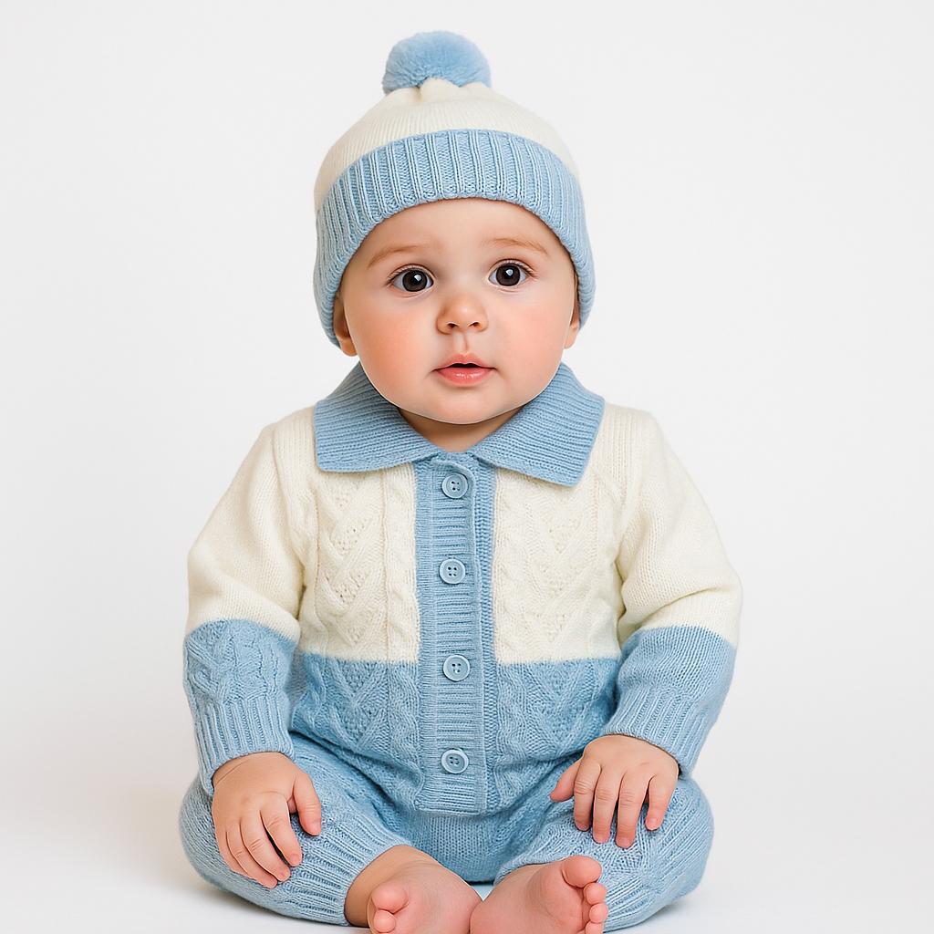 Pure Wool Baby Winter Pajama Suit with Matching Cap – 0–6 Months – winter baby 2 piece sets for newborns and infants in Pakistan | Baby Spot