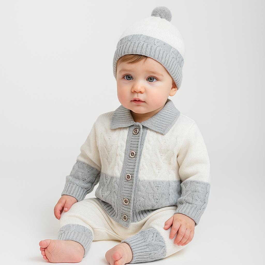 Pure Wool Baby Winter Pajama Suit with Matching Cap – 0–6 Months – winter baby 2 piece sets for newborns and infants in Pakistan | Baby Spot