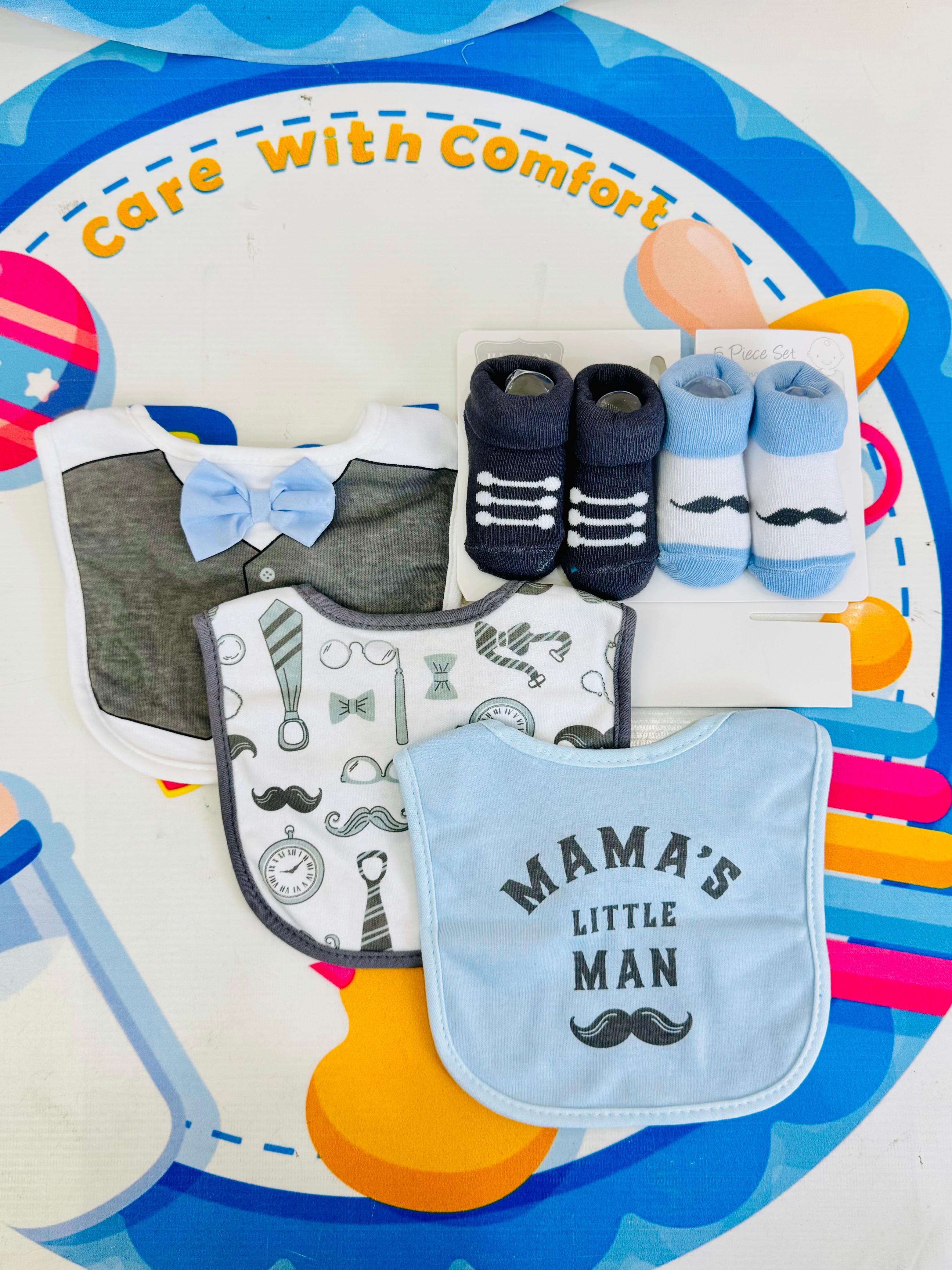 Hudson Baby Imported Combo Set – 3 Bibs + 2 Socks Booties