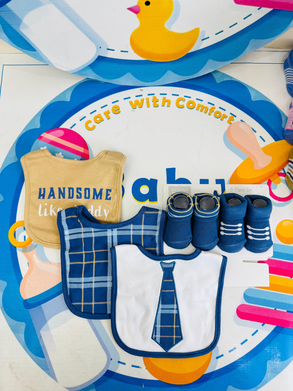 Hudson Baby Imported Combo Set โ 3 Bibs + 2 Socks Booties
