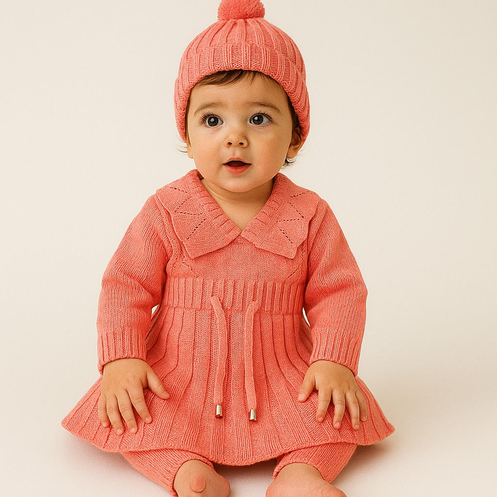 Woolen baby Frock suit with Cap