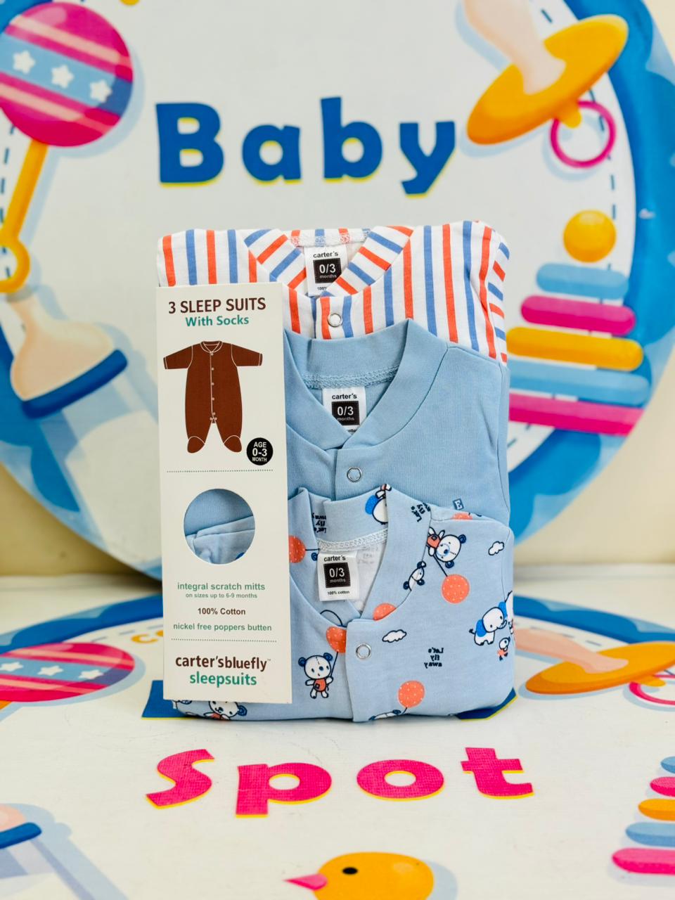 Carters Pack of 3 Sleep Suit Rompers Collection B (open feet)