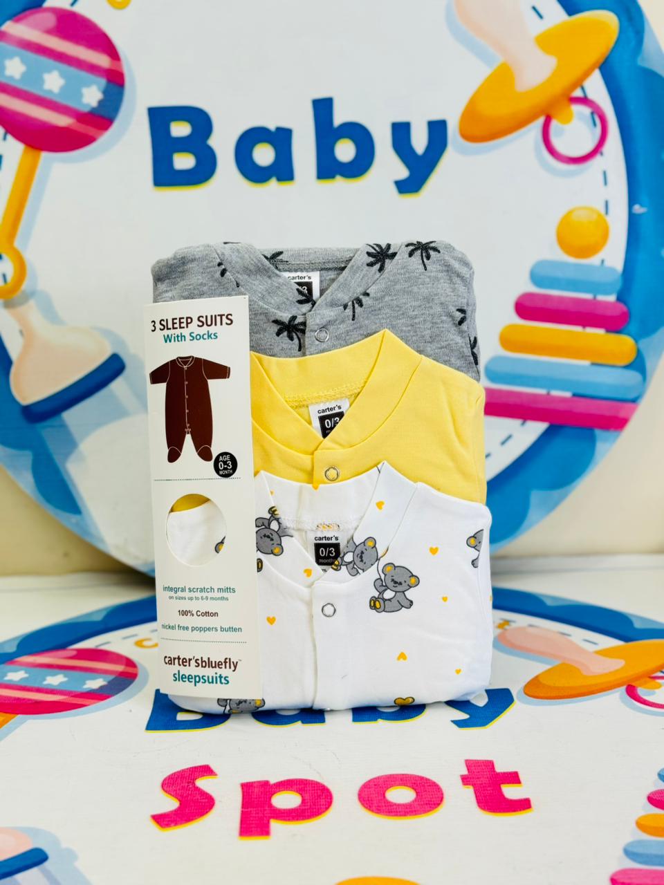 Carters Pack of 3 Sleep Suit Rompers Collection Y (open feet )