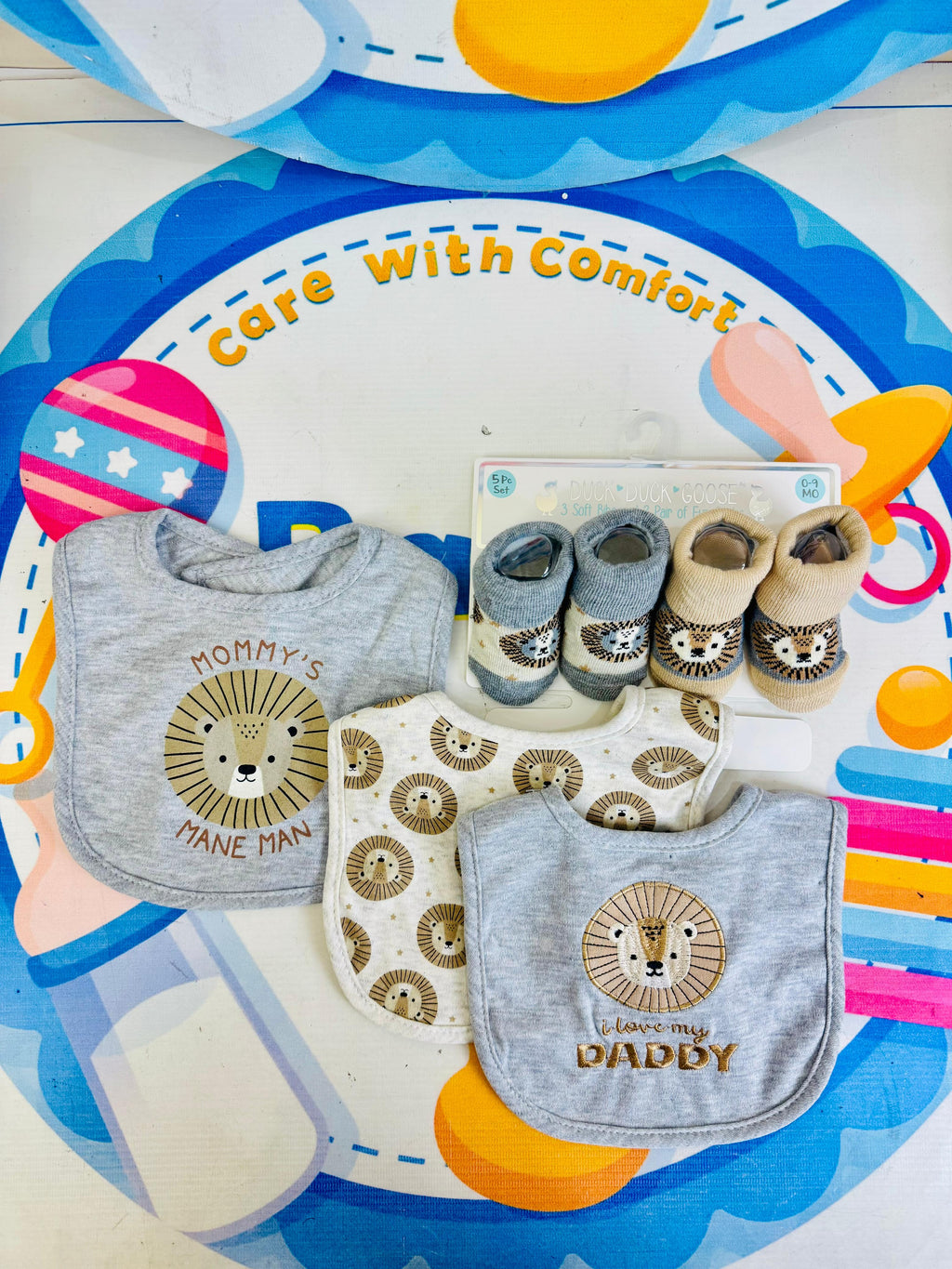 Hudson Baby Imported Combo Set – 3 Bibs + 2 Socks Booties