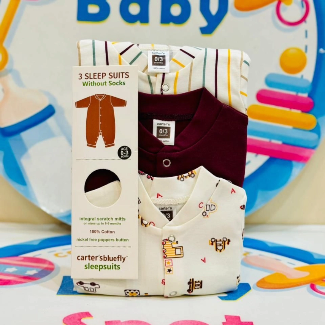Carters Pack of 3 Sleep Suit Rompers Collection M (Open Feet)