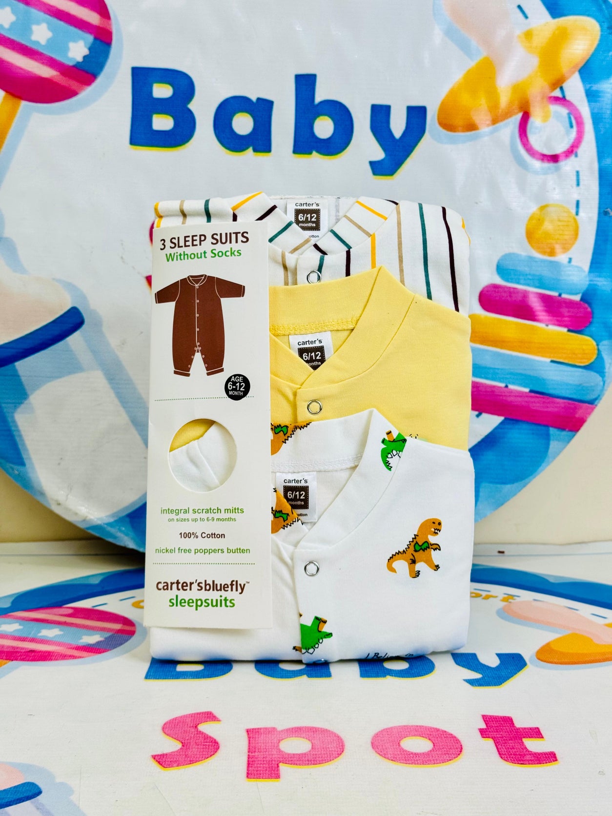 Carters Pack of 3 Sleep Suit Rompers Collection Y (Open Feet)