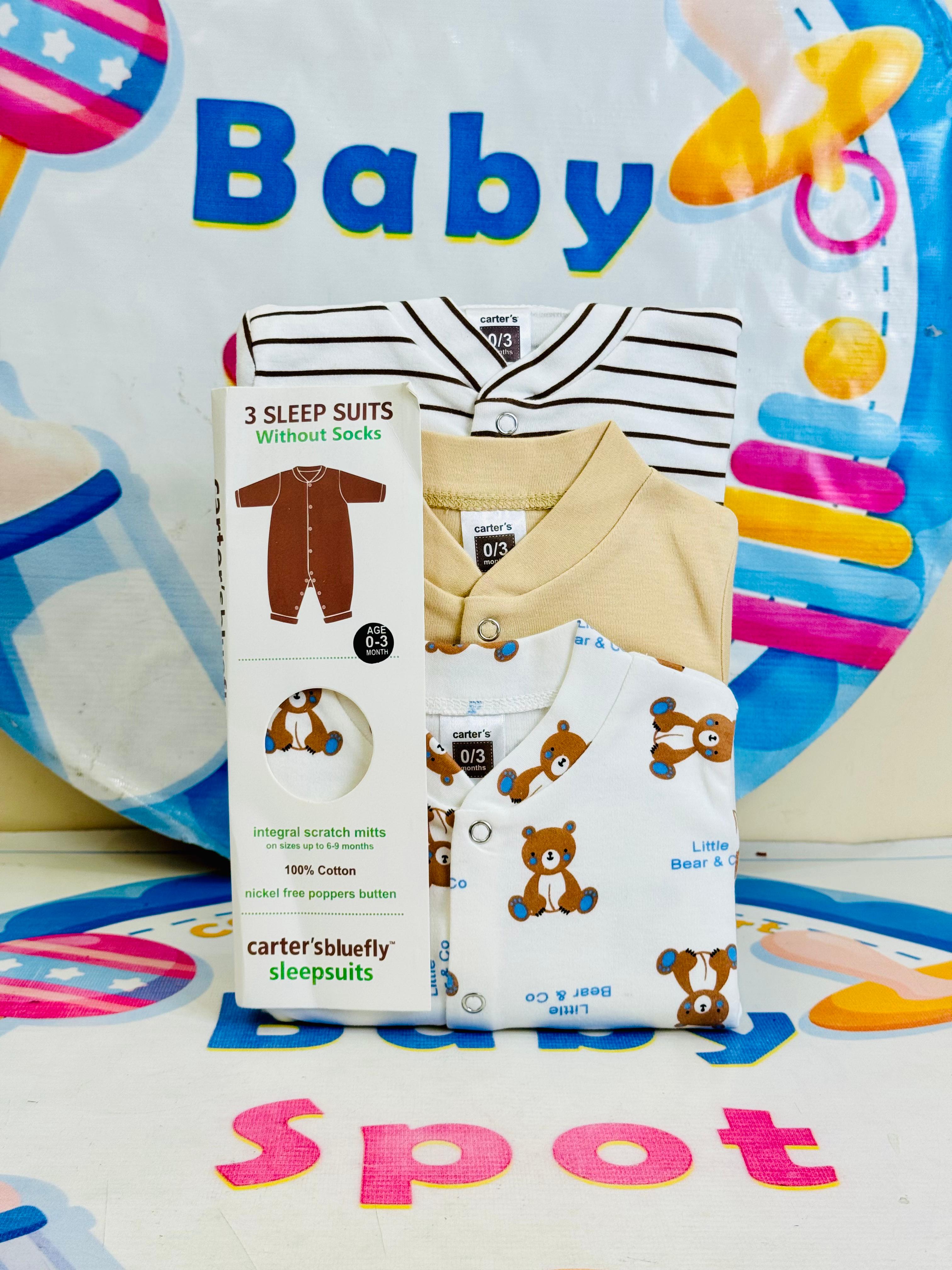 Carters Pack of 3 Sleep Suit Rompers Collection S (Open Feet)
