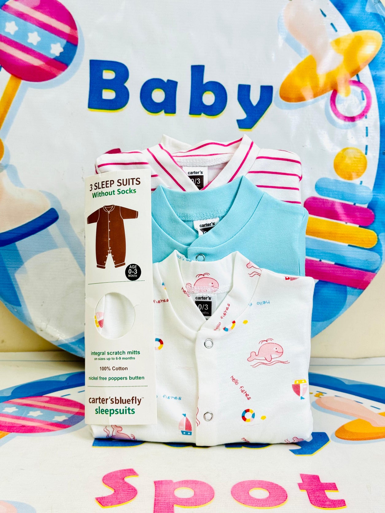 Carters Pack of 3 Sleep Suit Rompers Collection P (Open Feet)