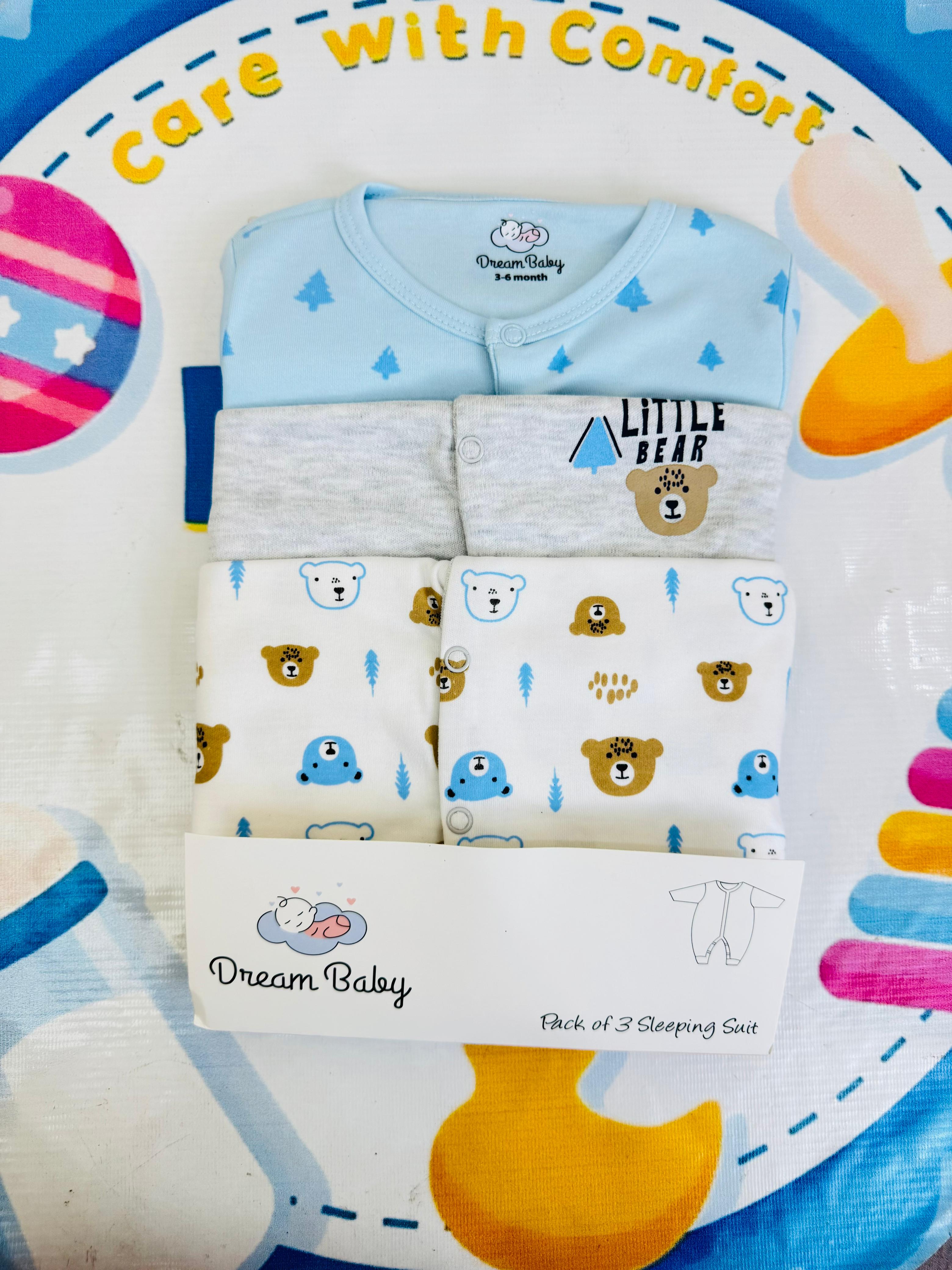Dream Baby Pack of 3 Sleep Suit Rompers Collection SB(open feet)