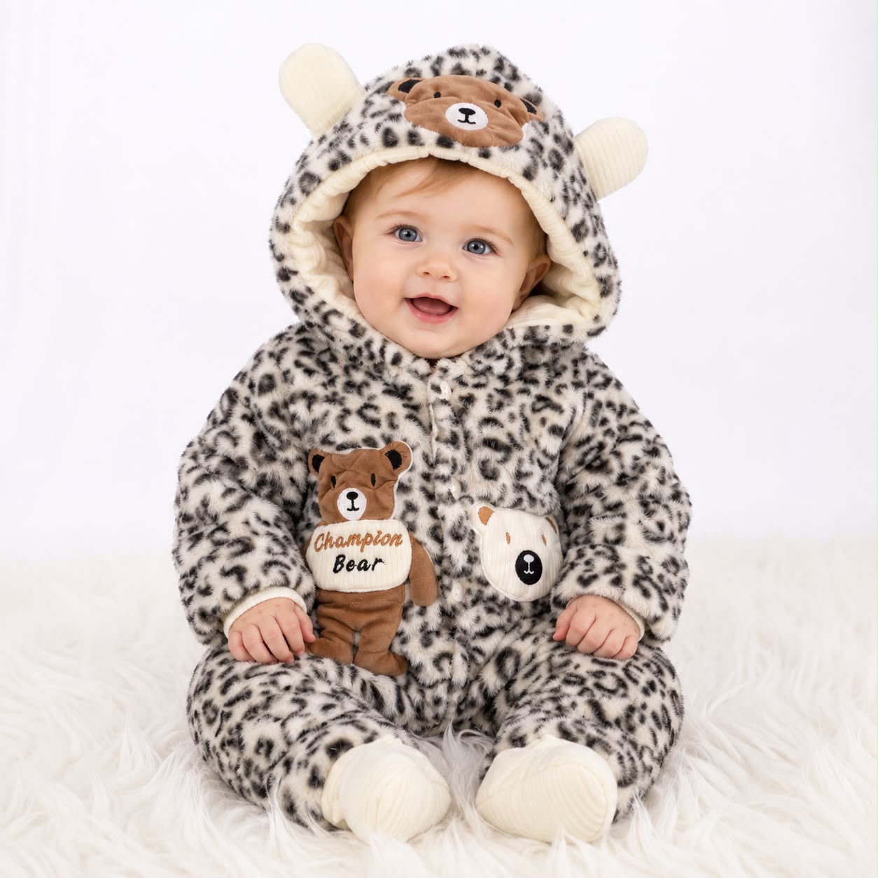 Quilted Fur Winter Rompers – Cozy & Stylish(0-6 months) TP