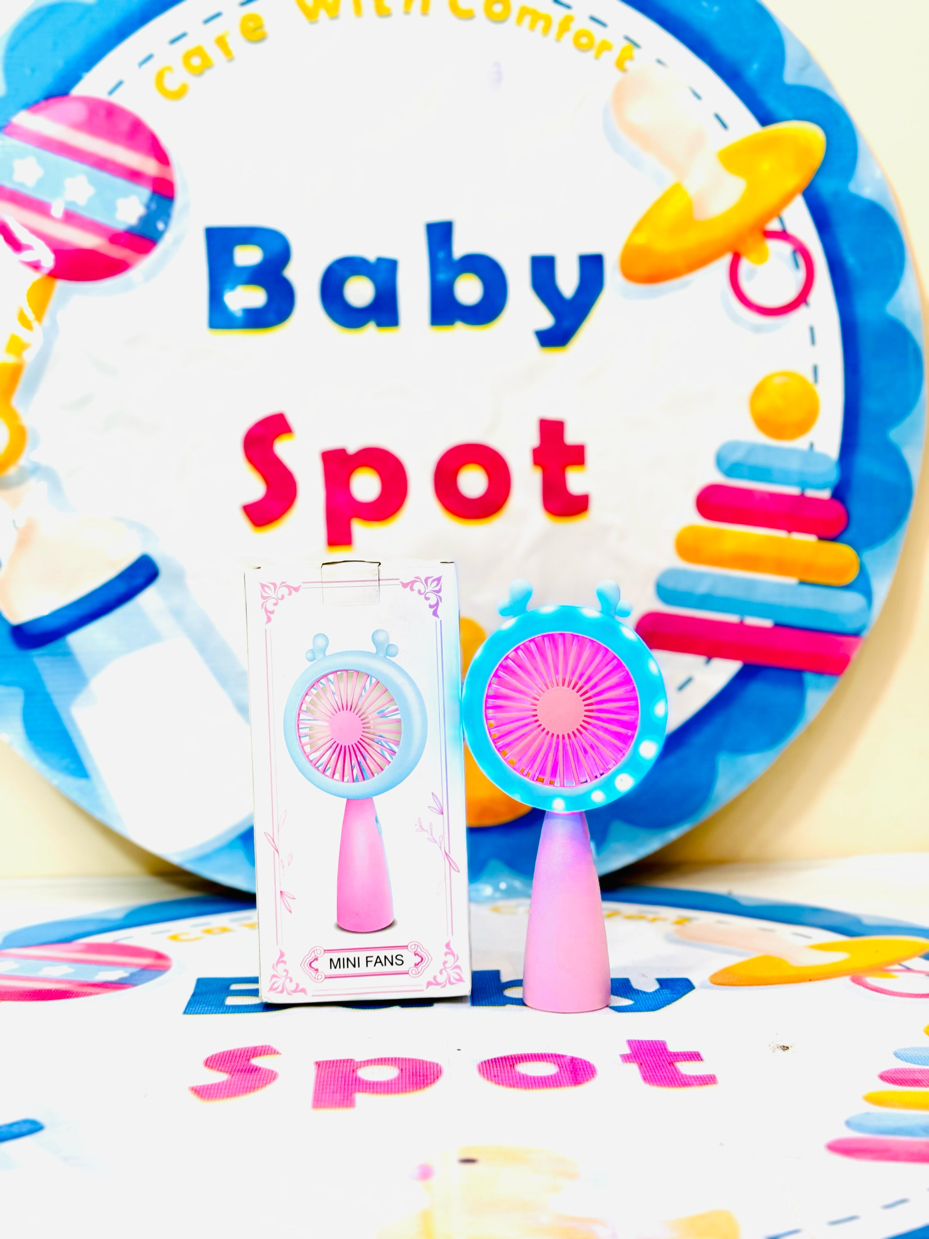 Buy imported rechargeable mini hand fans in Pakistan – perfect for babies, moms, and travel use. Lightweight, portable, USB charging, and stylish designs. Available online at BabySpotOfficial.pk – trusted baby accessories store!