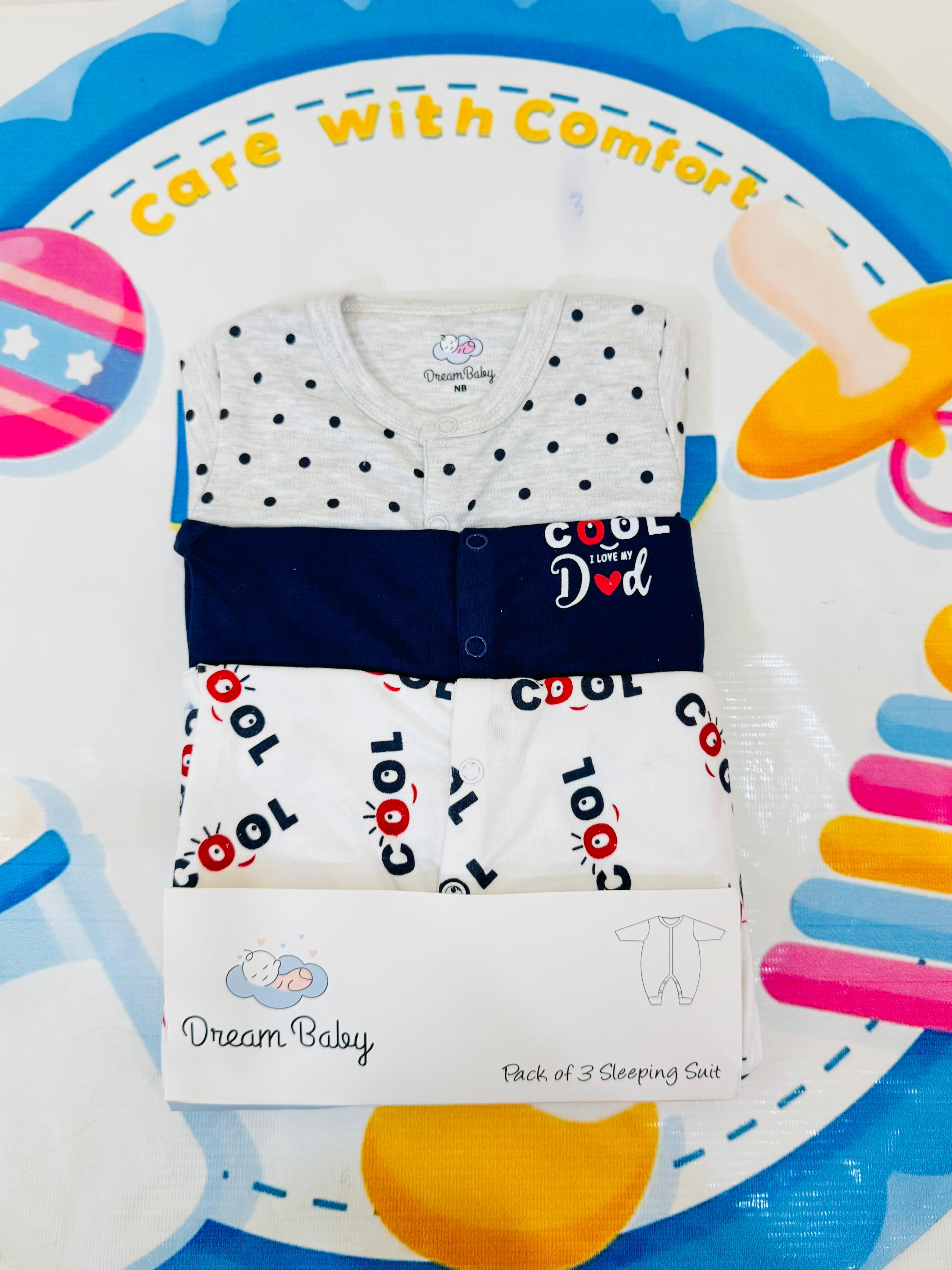 Dream Baby® Premium 3-Piece Sleepsuits / Rompers Set – 100% Cotton Comfort for Newborns
Wrap your newborn in pure softness with the Dream Baby® premium 3-piece romper set, specially designed to keep your little one cozy, comfortable, and stylish from day one. Made with 100% breathable cotton, these baby sleepsuits are gentle on sensitive skin and perfect for both day and night.
Why parents in Pakistan love it:
Trusted Brand: Dream Baby® is known for premium-quality babywear globally
Set of 3 Rompers: A