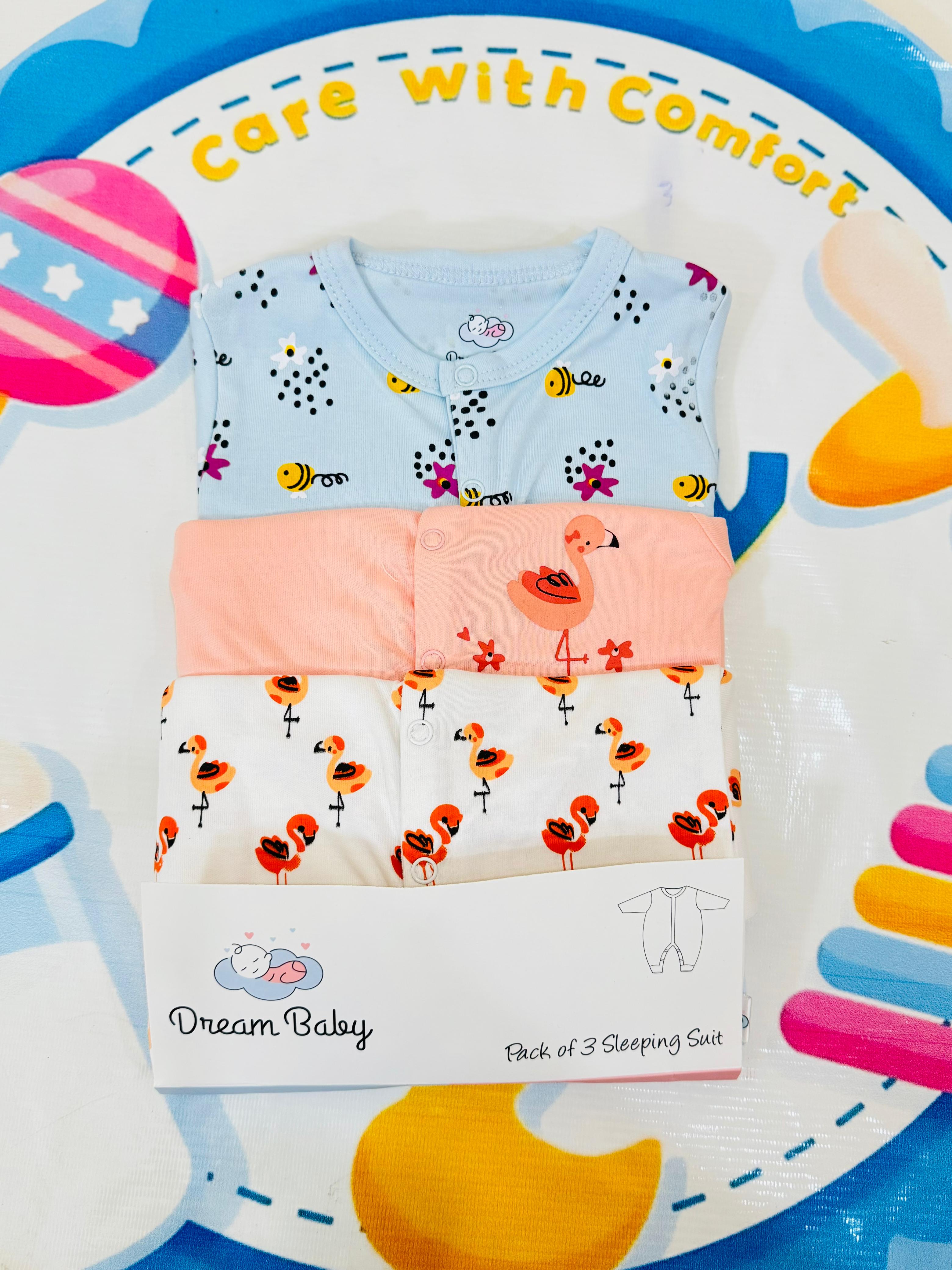 Dream Baby® Premium 3-Piece Sleepsuits / Rompers Set – 100% Cotton Comfort for Newborns
Wrap your newborn in pure softness with the Dream Baby® premium 3-piece romper set, specially designed to keep your little one cozy, comfortable, and stylish from day one. Made with 100% breathable cotton, these baby sleepsuits are gentle on sensitive skin and perfect for both day and night.
Why parents in Pakistan love it:
Trusted Brand: Dream Baby® is known for premium-quality babywear globally
Set of 3 Rompers: A