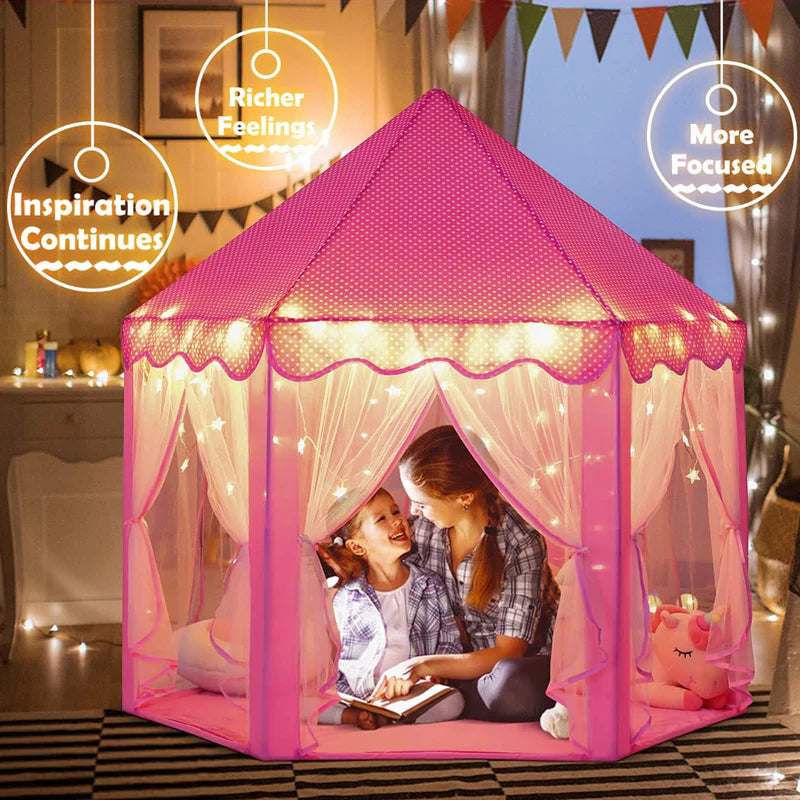 WHY YOUR KIDS WILL LOVE THE PRINCESS TENT HOUSE?
The Little Princess Tent is a magical place that sparks your little one's imagination and lets them be little adventurers. It's a cozy and comfy spot for playtime, learning, and having fun with your favorite buddies be it friends, family or cuddly toys!
Just like a tiny home, the Mini Tent is perfect for spending hours of joy-filled play all on your own.
It's made from super-safe and eco-friendly materials, ensuring it stays strong and doesn