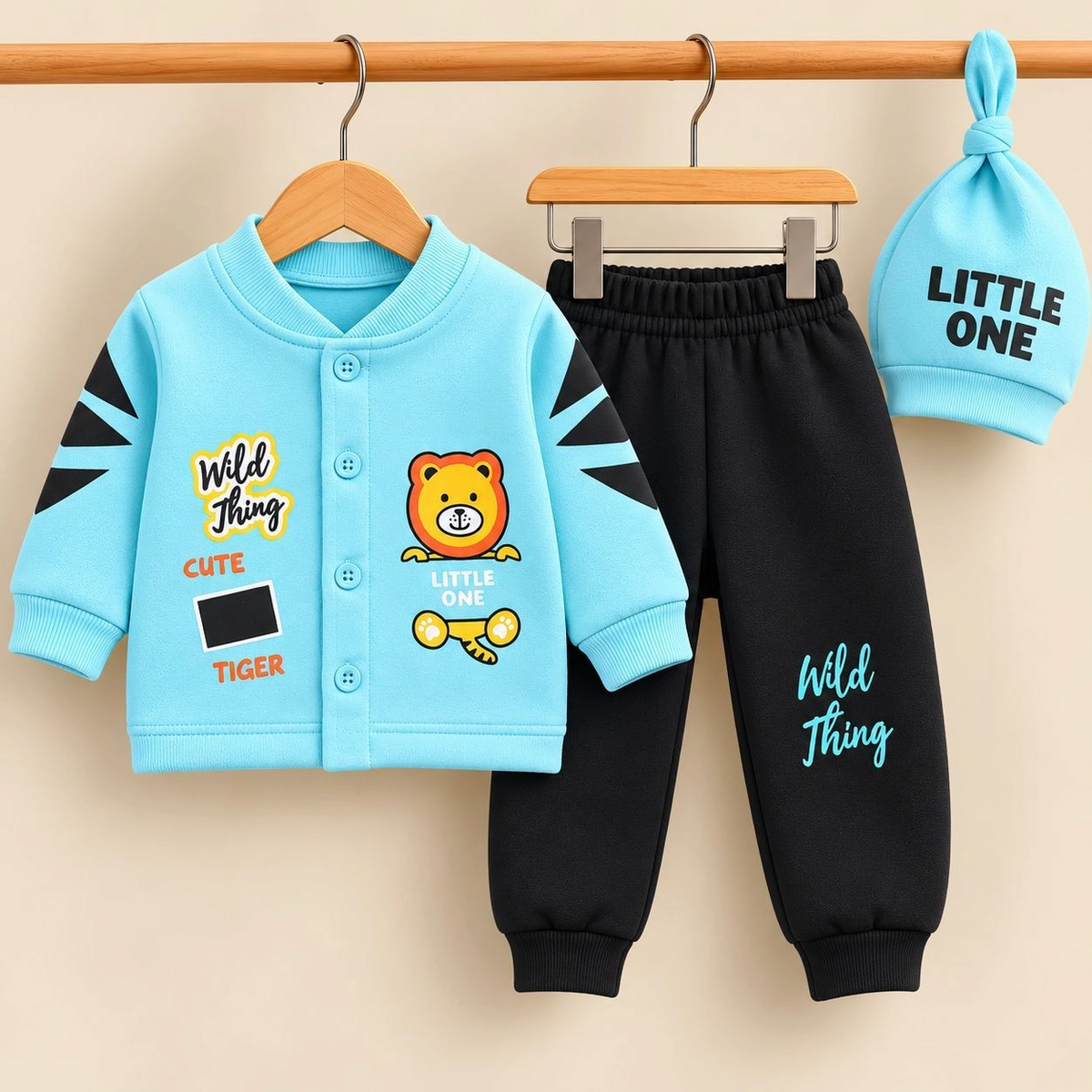 MK Winter Fleece Velvet Pajama Shirt With Cap(0-3 months)