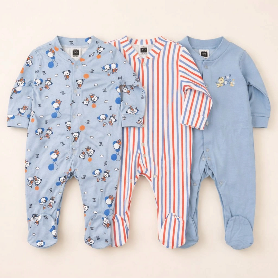 Carters Pack of 3 Sleep Suit Rompers Collection B (open feet)