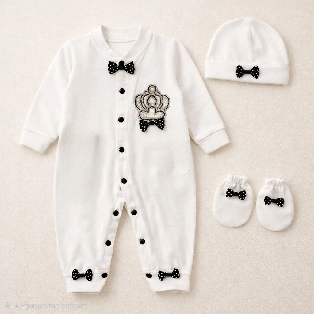 Fancy crown Romper set White