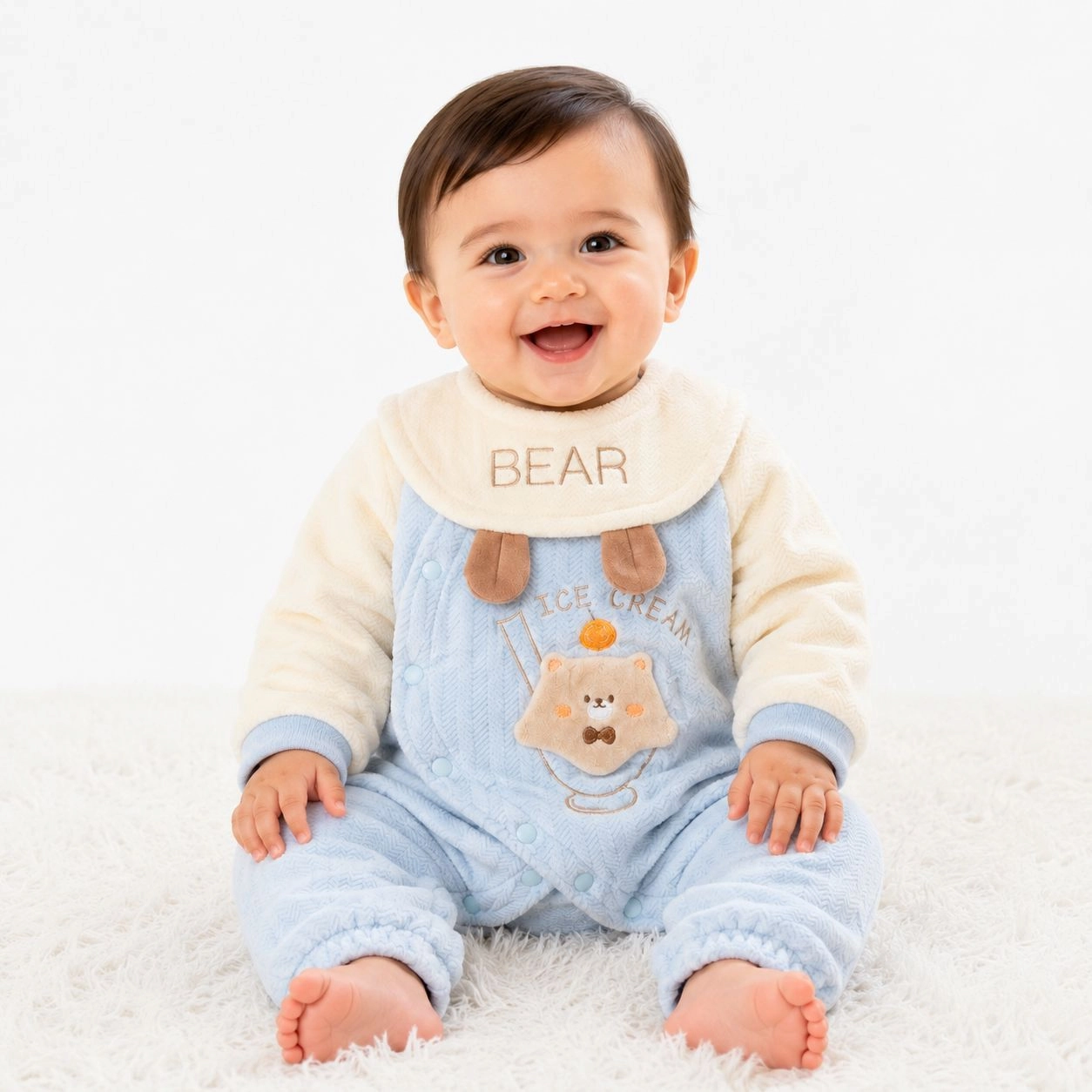 Baby Quilted Foaming Winter Rompers with bib – Cozy & Stylish