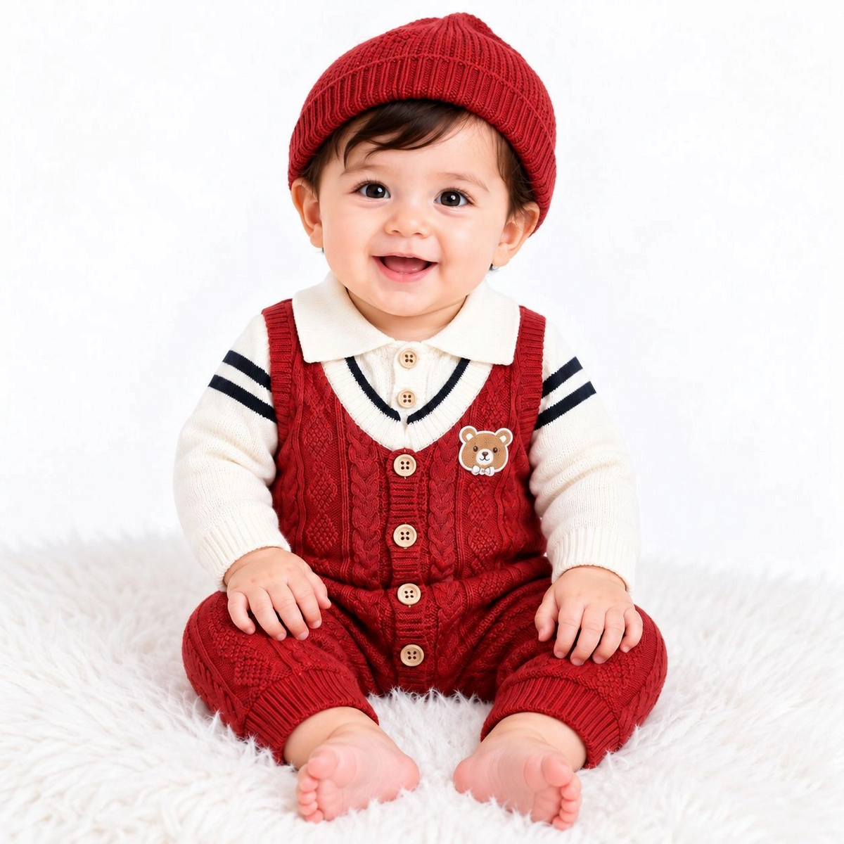 Imported Woolen Baby Rompers With Cap