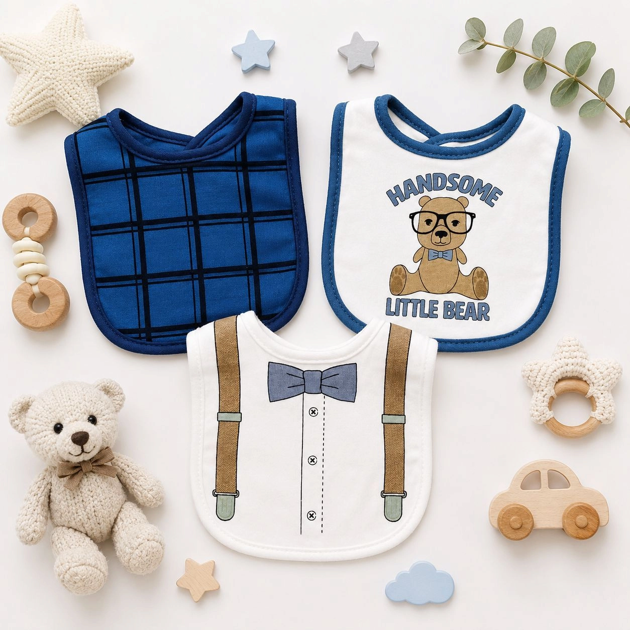 Hudson Branded Fancy Baby Bibs โ Pack of 3