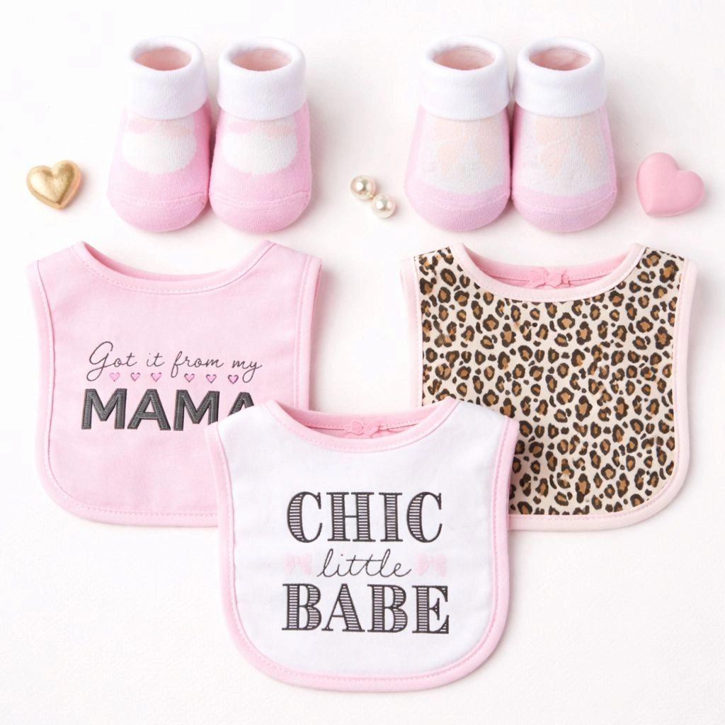 Hudson Baby Imported Combo Set – 3 Bibs + 2 Socks Booties