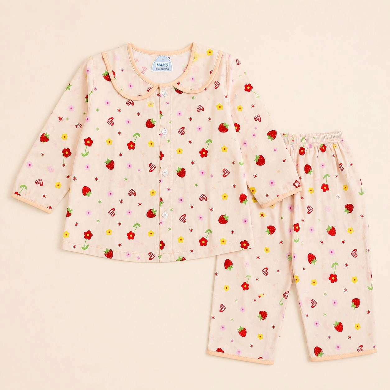 MAMO Branded 100% Cotton pajama suit(peach)