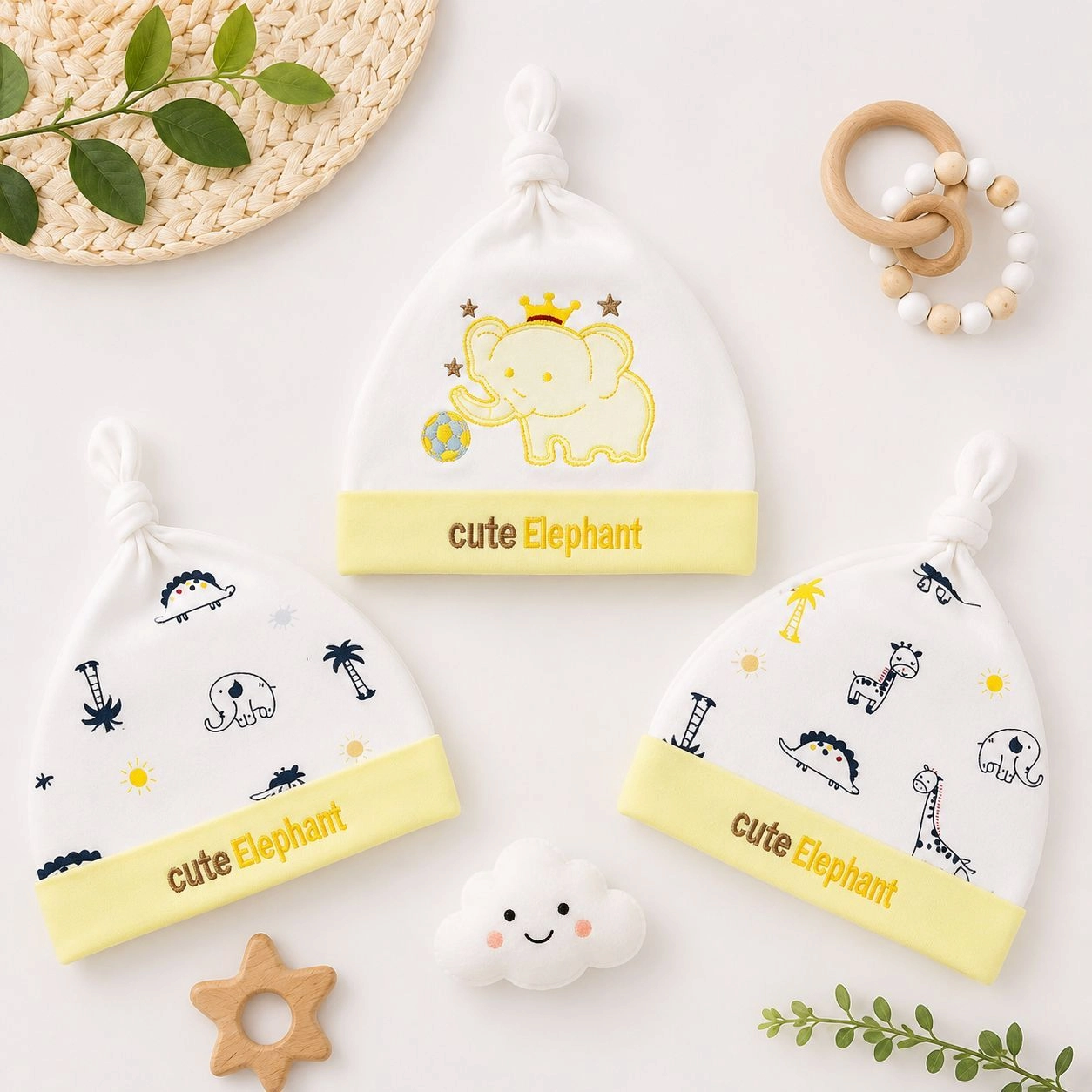 Lilsoft set of 3 knotted caps(0-6 months)