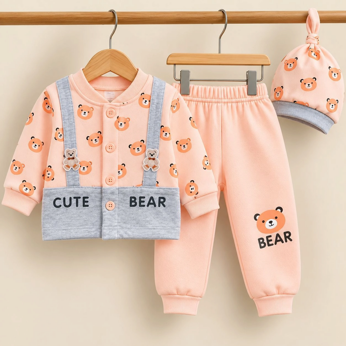MK Winter Fleece Velvet Pajama Shirt With Cap(0-3 months)
