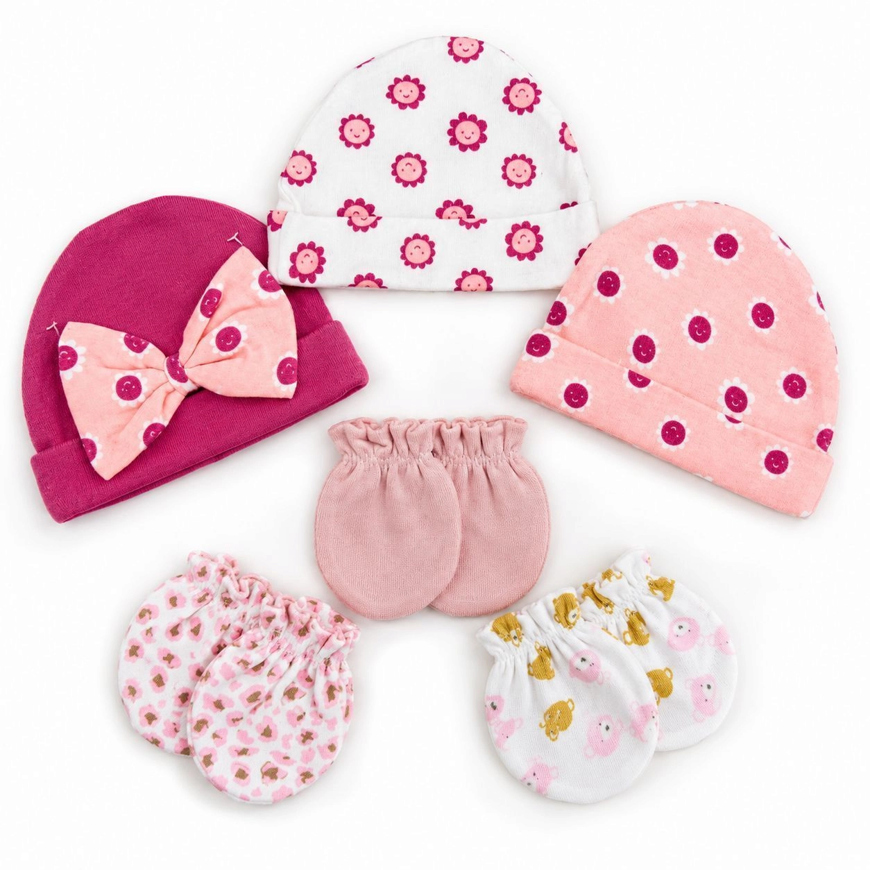 Baby Girls 6-Piece Caps & Mittens Gift Set