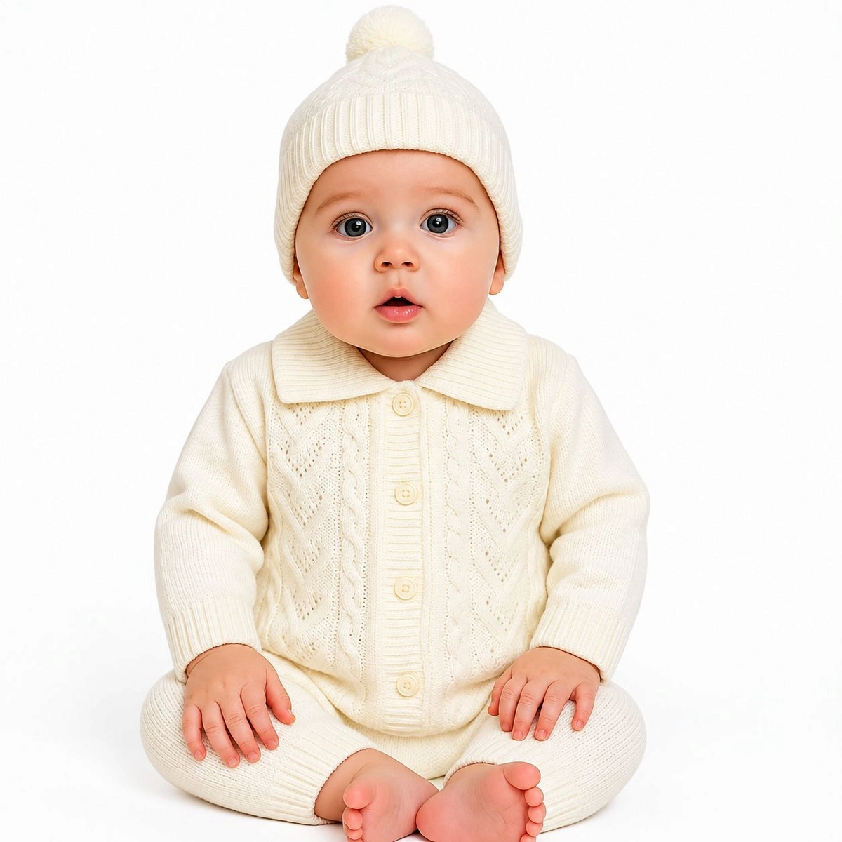 Pure Wool Baby Winter Pajama Suit with Matching Cap – 0–6 Months