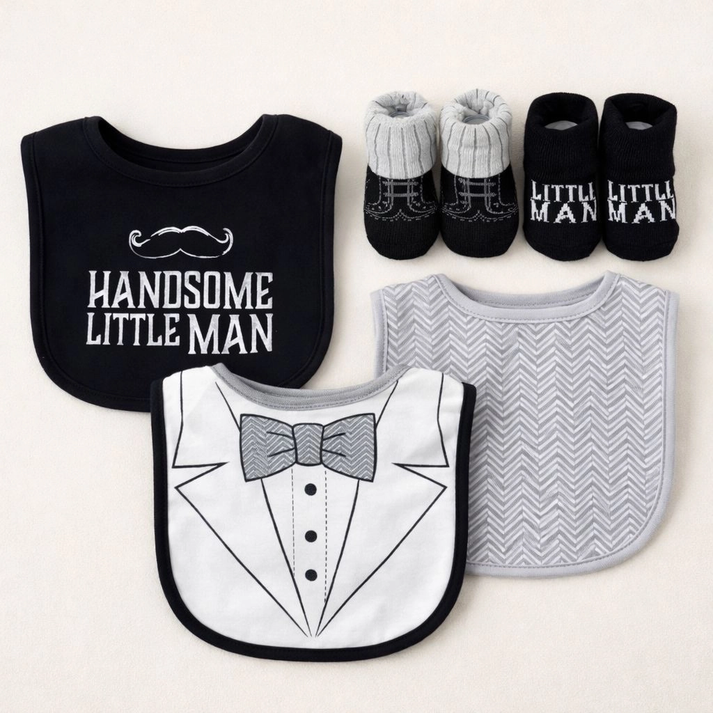 Hudson Baby Imported Combo Set – 3 Bibs + 2 Socks Booties