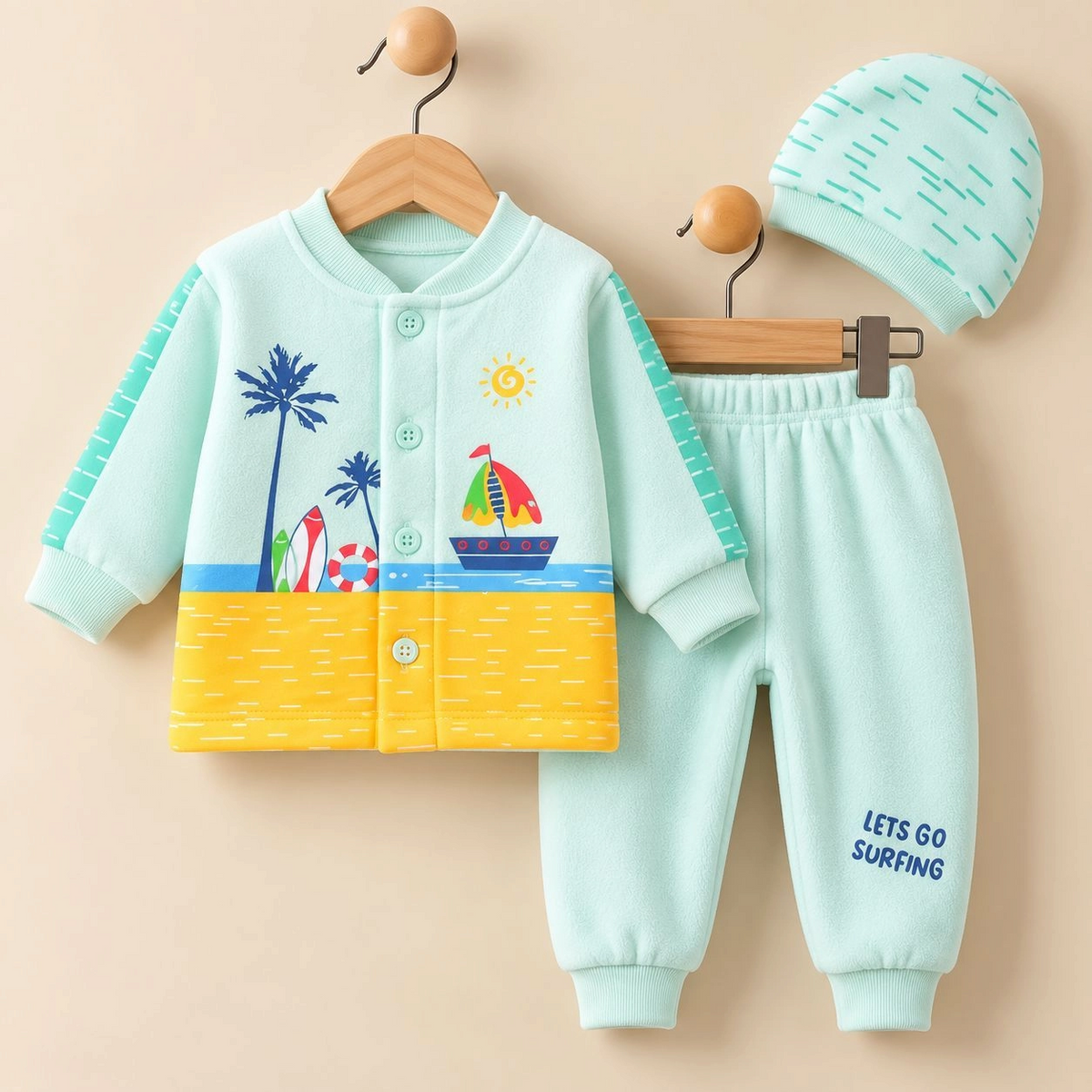 MK Winter Fleece Velvet Pajama Shirt With Cap(0-3 months)