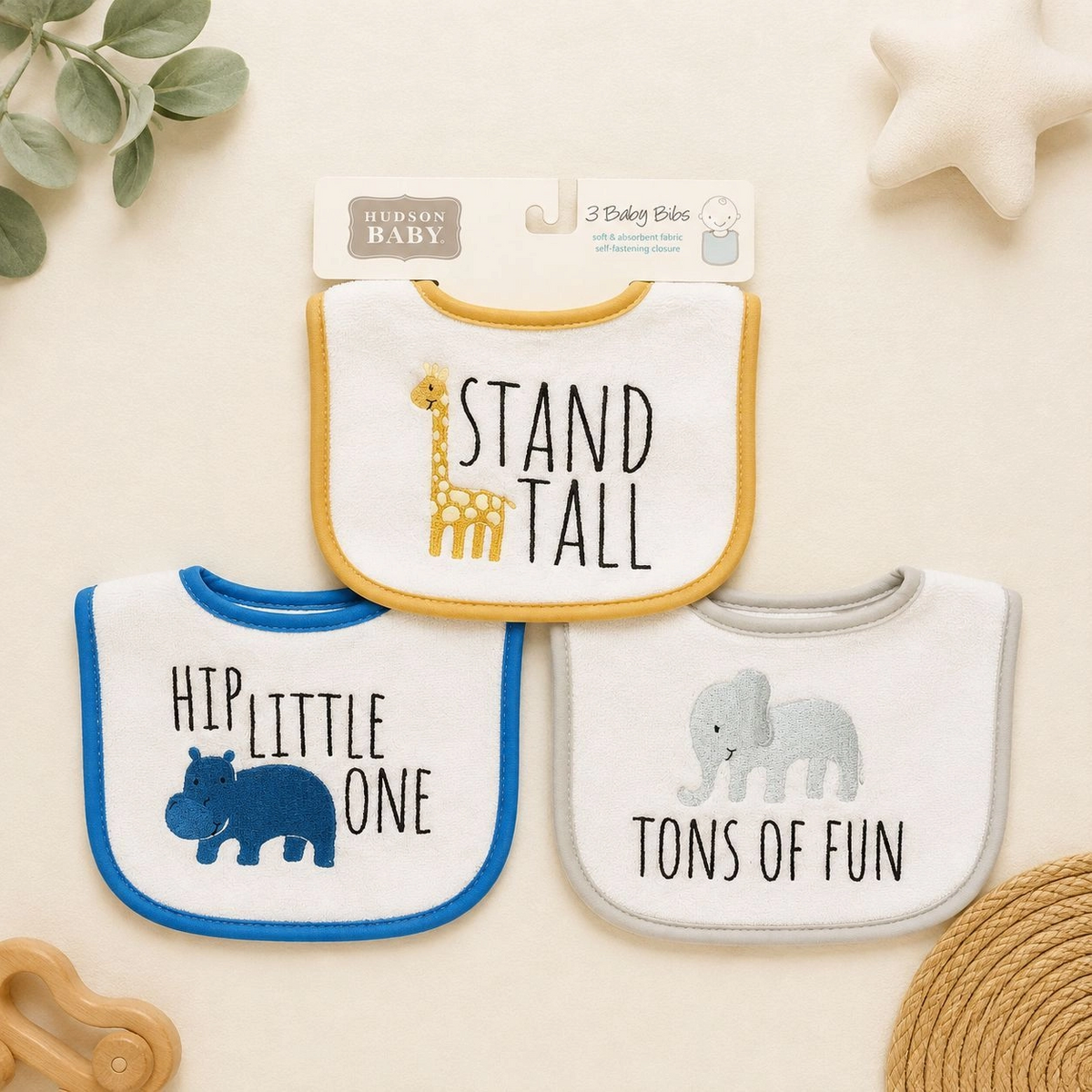 Hudson Branded Fancy Baby Bibs โ Pack of 3