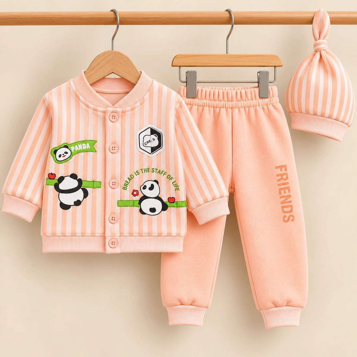 MK Winter Fleece Velvet Pajama Shirt With Cap(0-3 months)