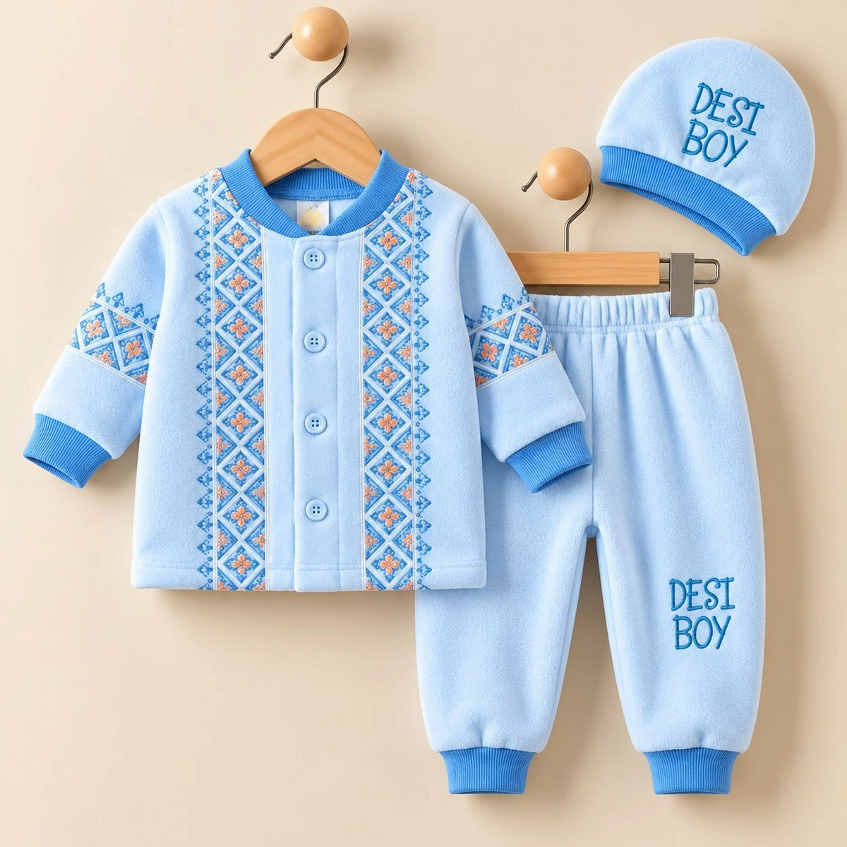 MK Winter Fleece Velvet Pajama Shirt With Cap(0-3 months)