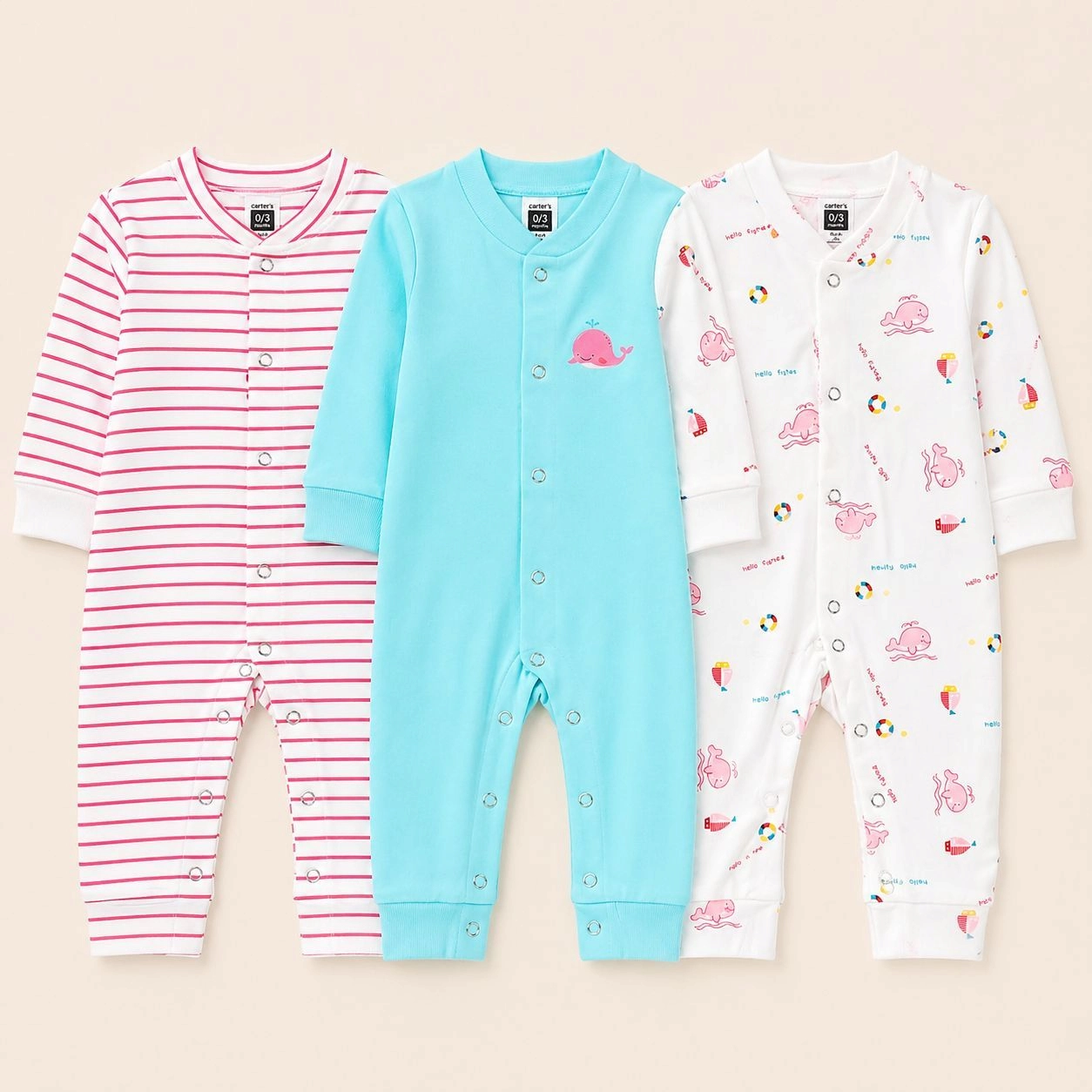 Carters Pack of 3 Sleep Suit Rompers Collection P (Open Feet)