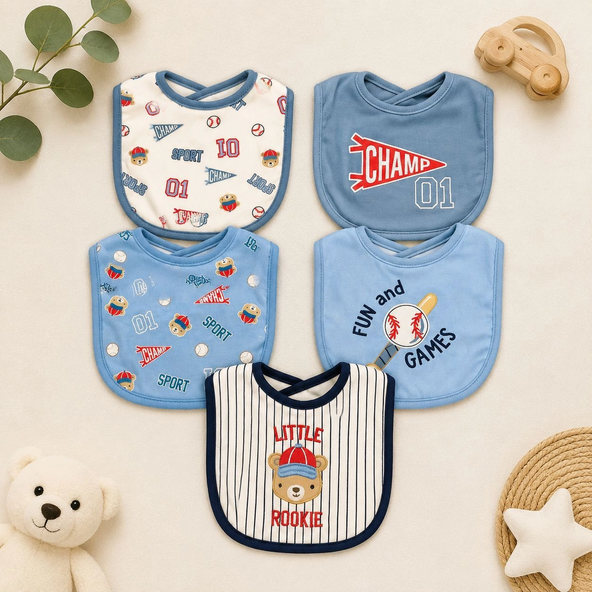 Branded Fancy Baby Bibs โ Pack of 5