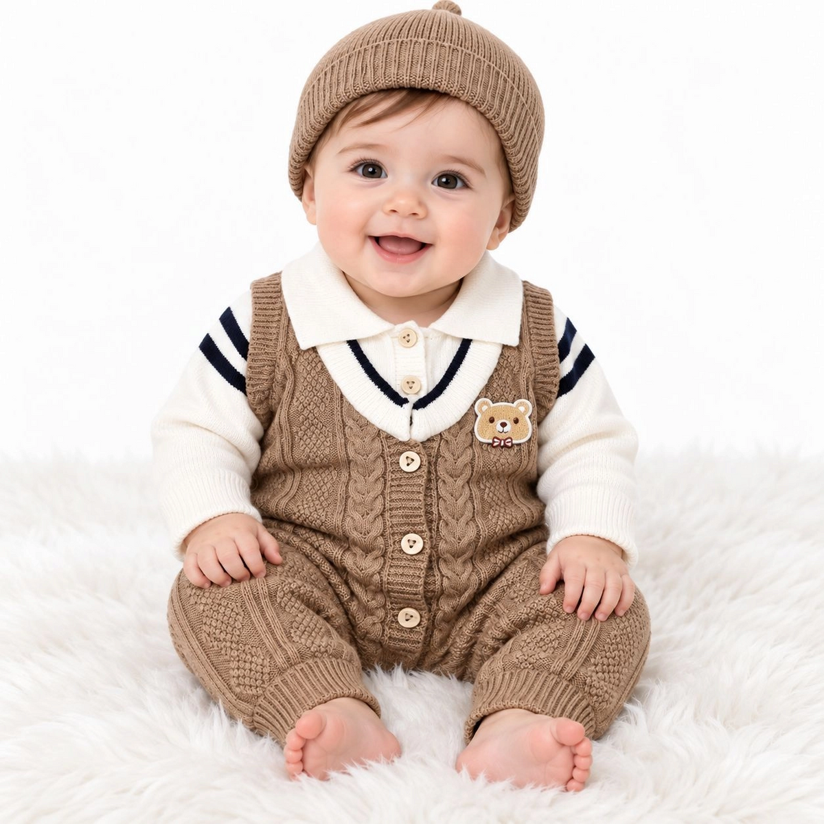 Imported Woolen Baby Rompers With Cap