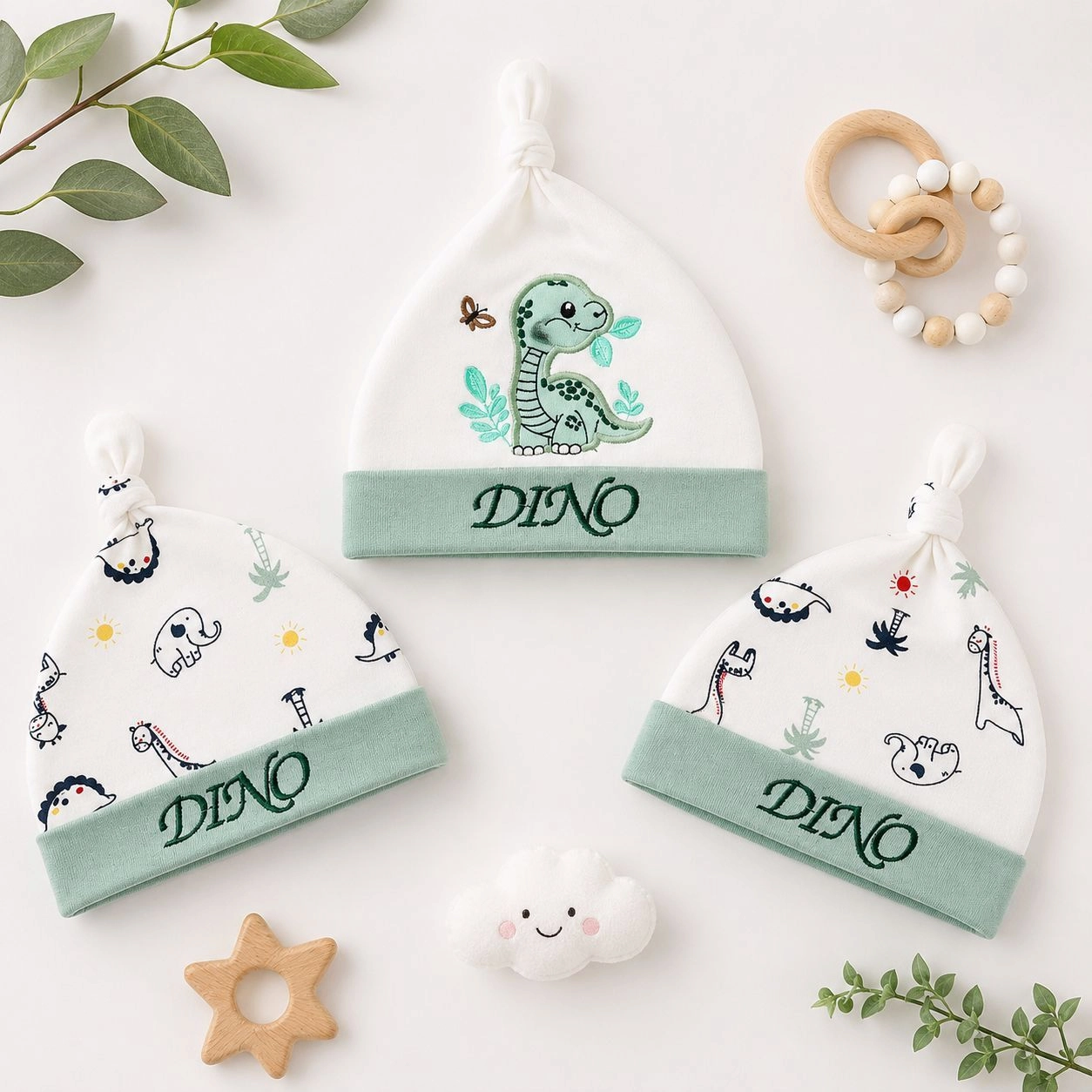 Lilsoft set of 3 knotted caps(0-6 months)
