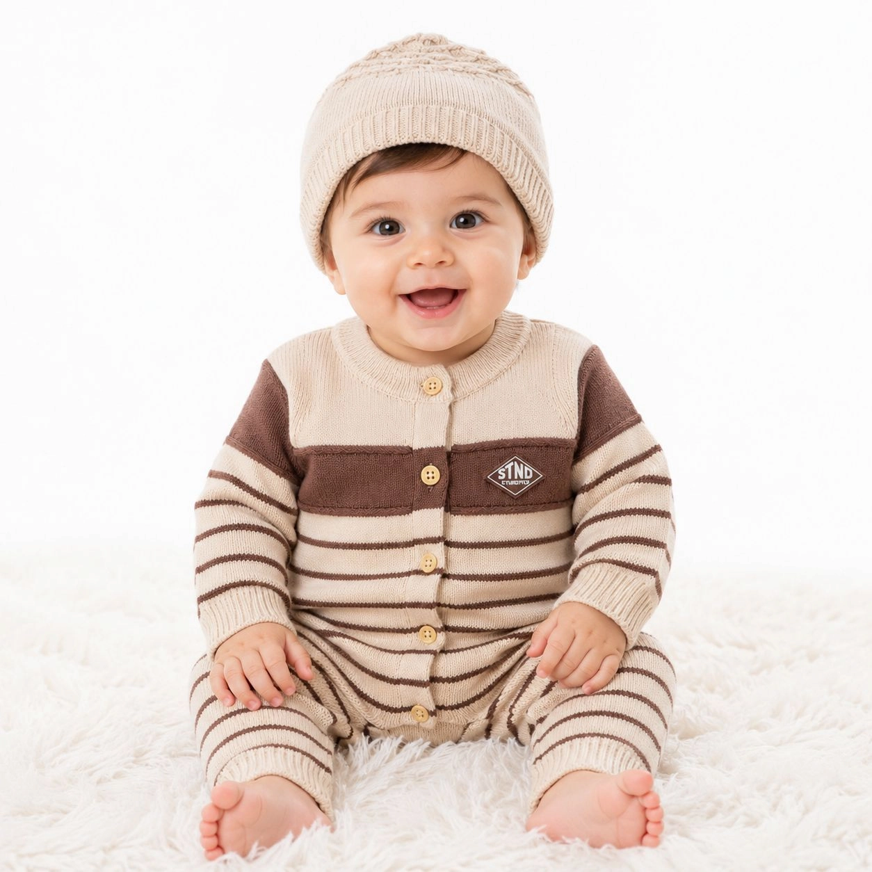 Imported Woolen Baby Rompers With Cap