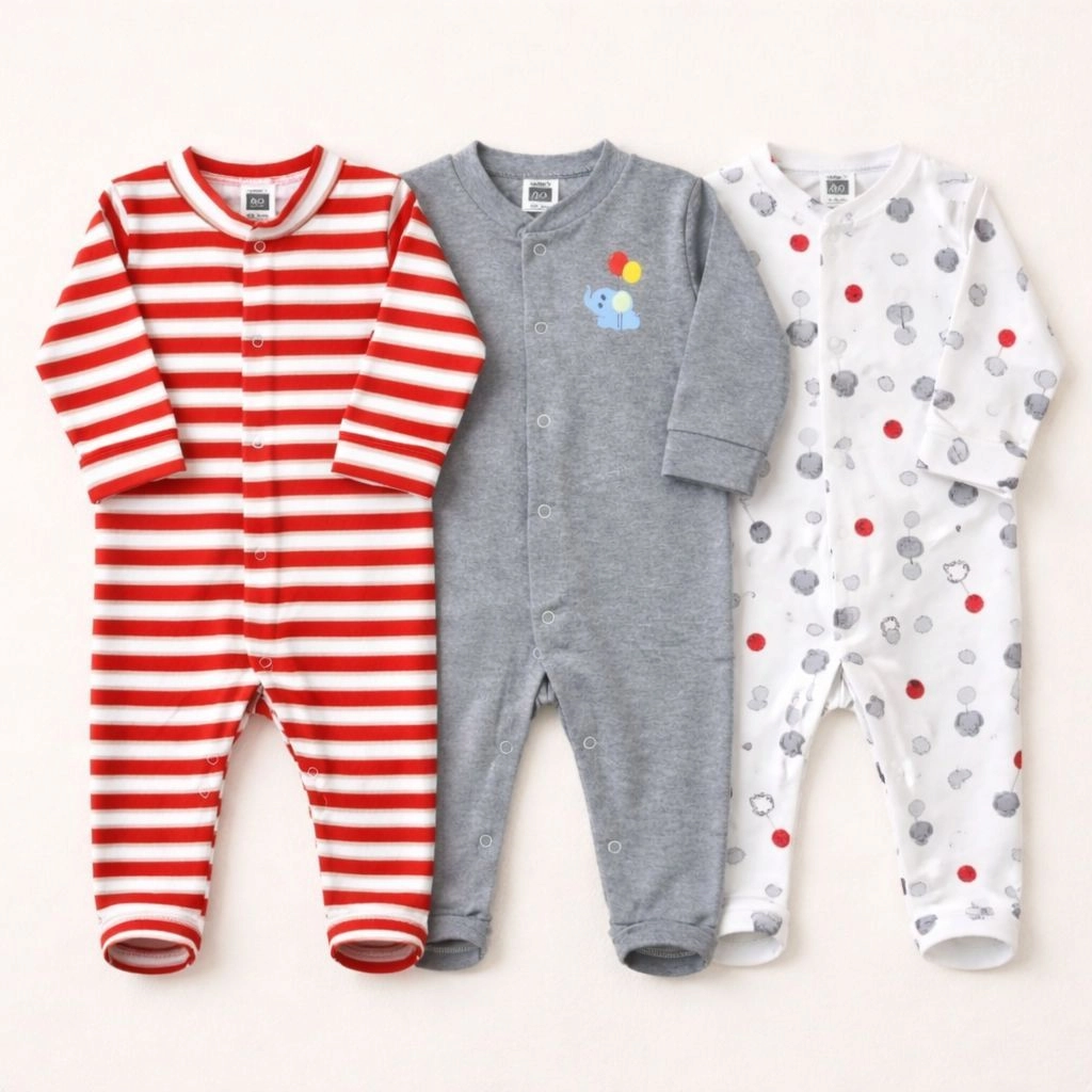 Carters Pack of 3 Sleep Suit Rompers Collection R (Open Feet)