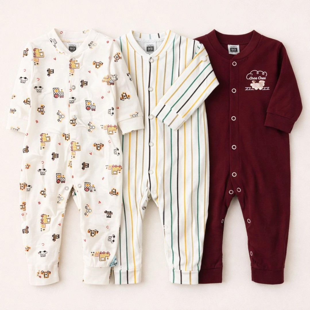 Carters Pack of 3 Sleep Suit Rompers Collection M (Open Feet)