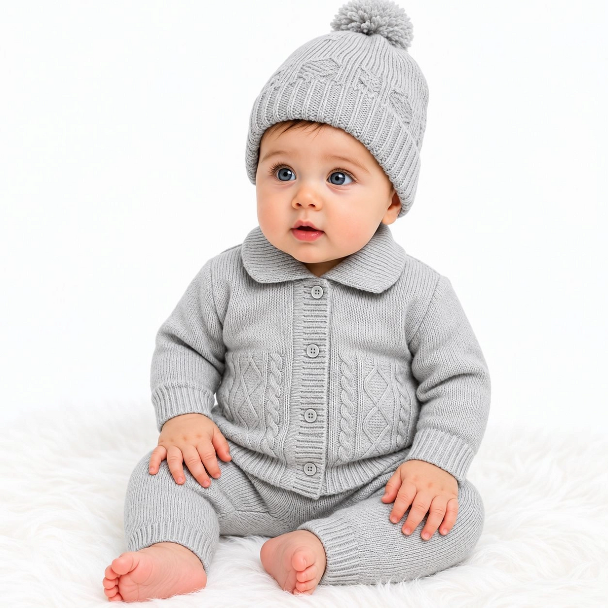 Pure Wool Baby Winter Pajama Suit with Matching Cap – 0–6 Months